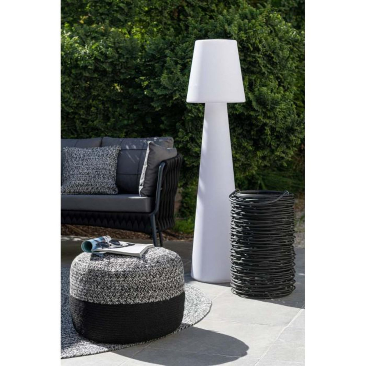 Paris Prix Pouf Rond Design  Miami  50cm Noir & Blanc