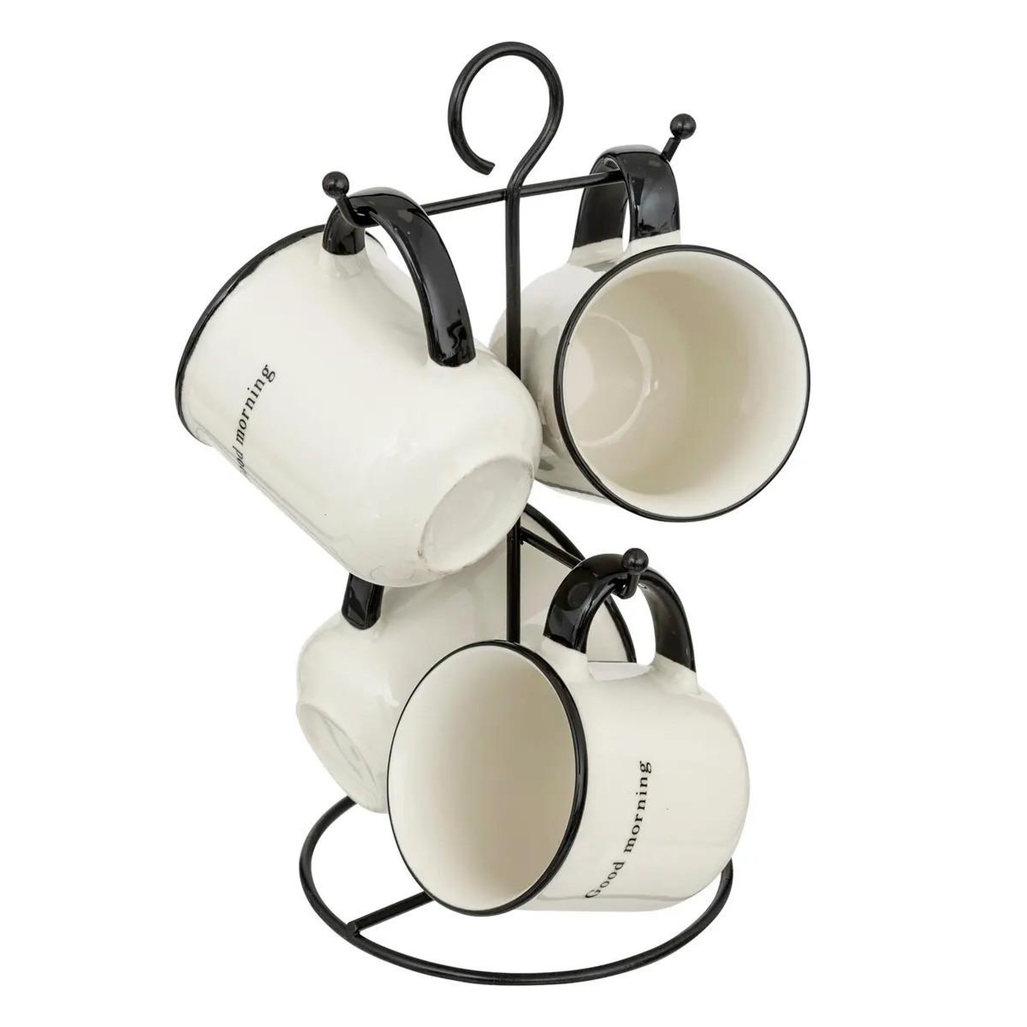 SECRET DE GOURMET Lot de 4 mugs sur rack  alix  20cl blanc & noir