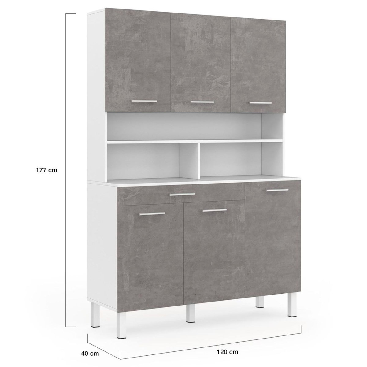 ID MARKET Buffet de cuisine 120 CM CINA 6 portes + tiroir blanc et effet béton