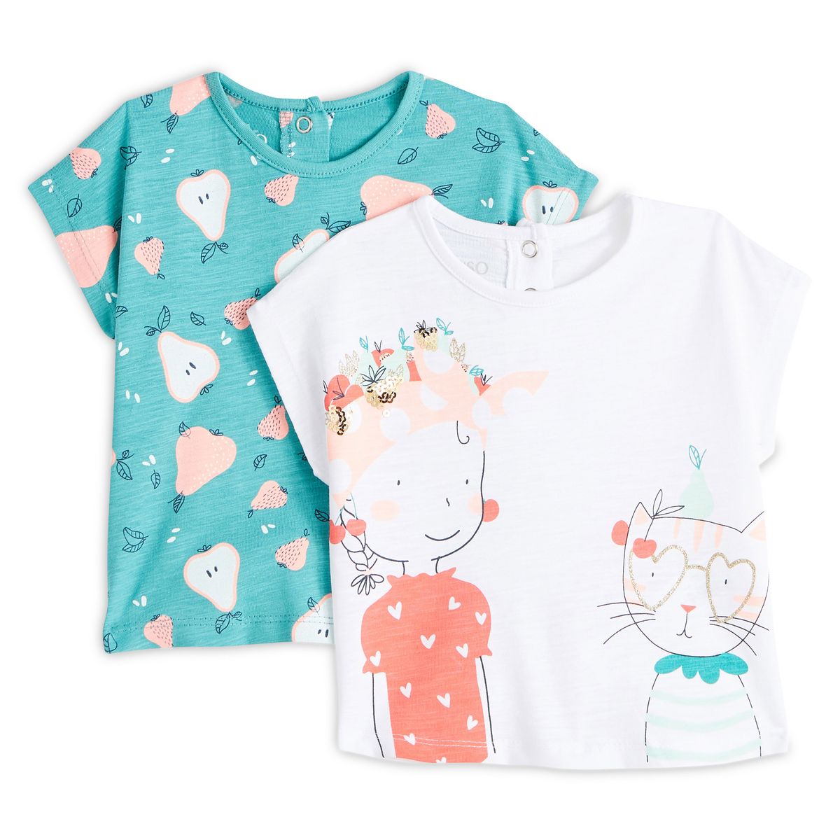 INEXTENSO Lot de 2 t-shirt manches courtes bébé fille