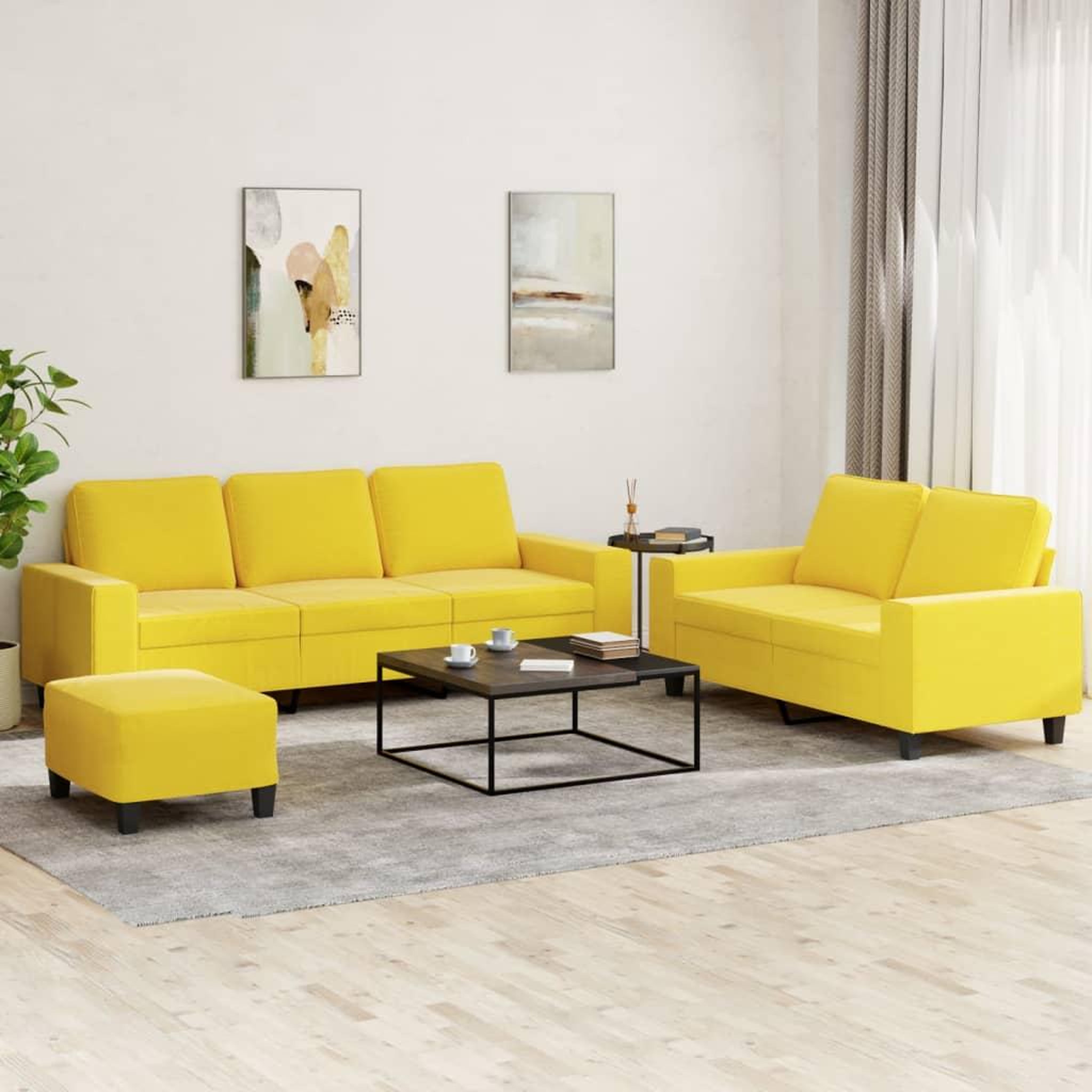 VIDAXL Ensemble de canapes 3 pcs jaune clair tissu