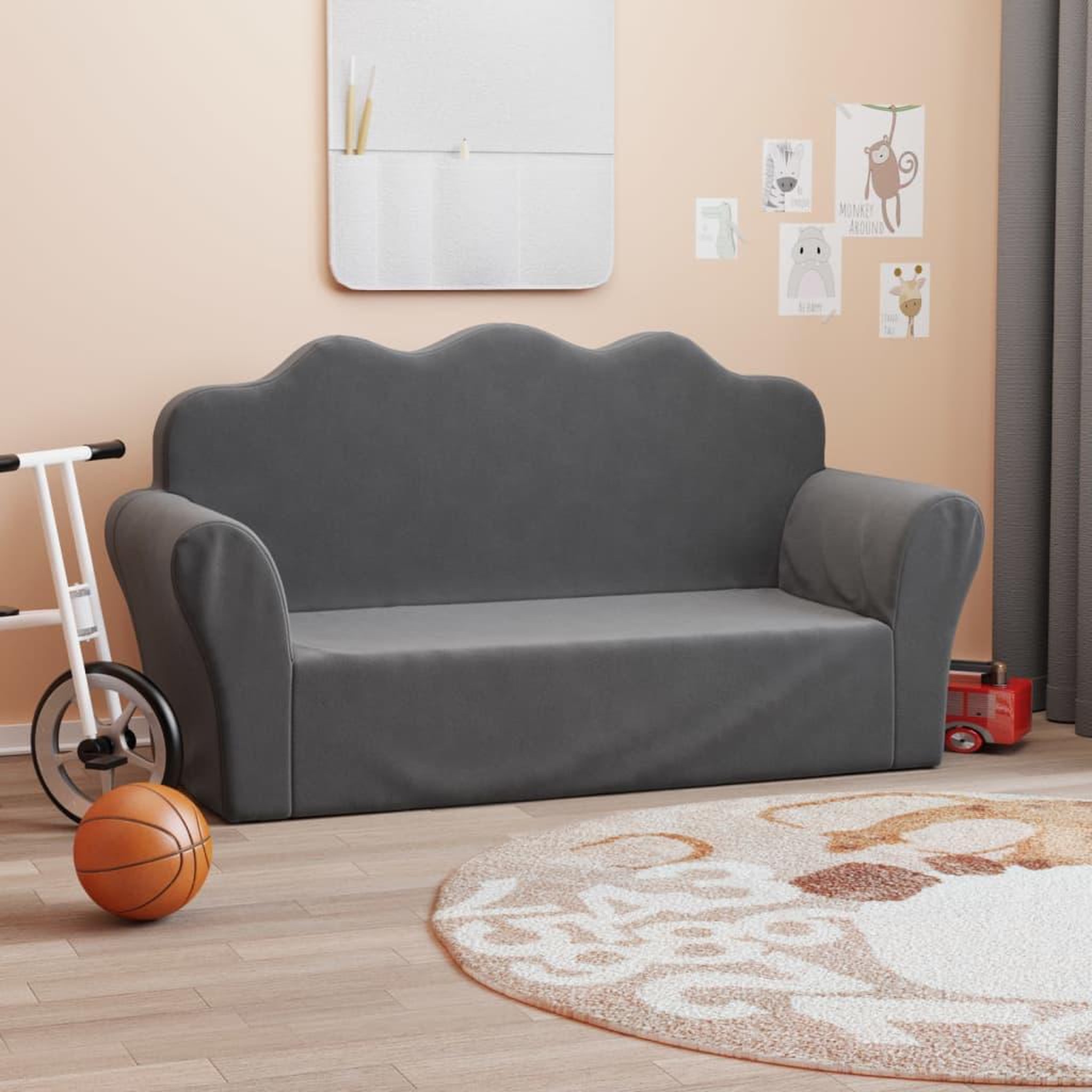 VIDAXL Canape pour enfants 2 places anthracite peluche douce