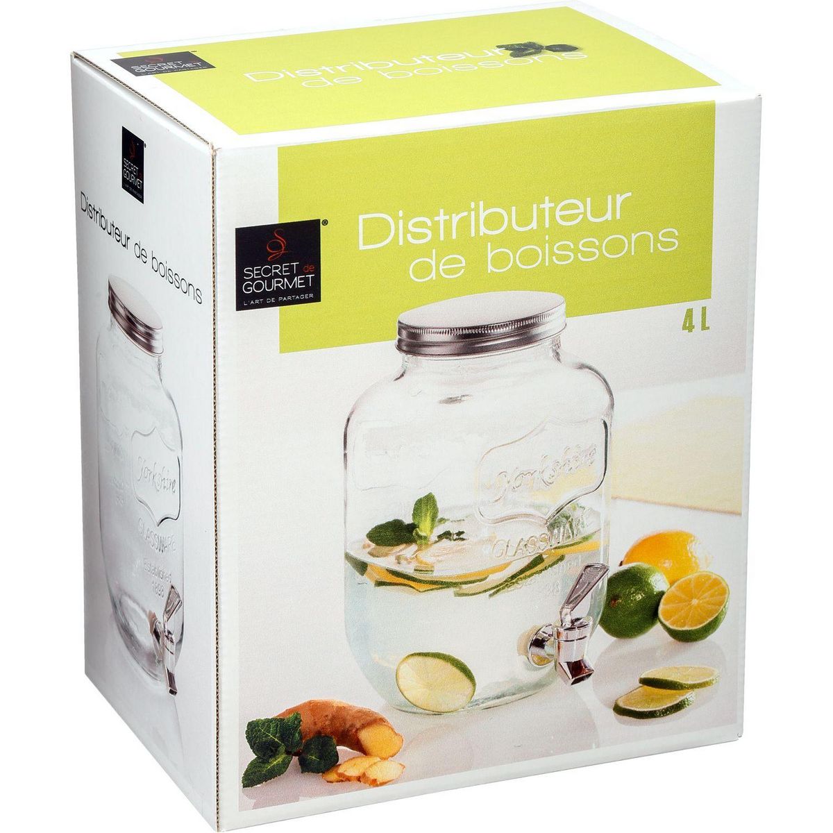 SECRET DE GOURMET Distributeur de boisson en verre 4 litres
