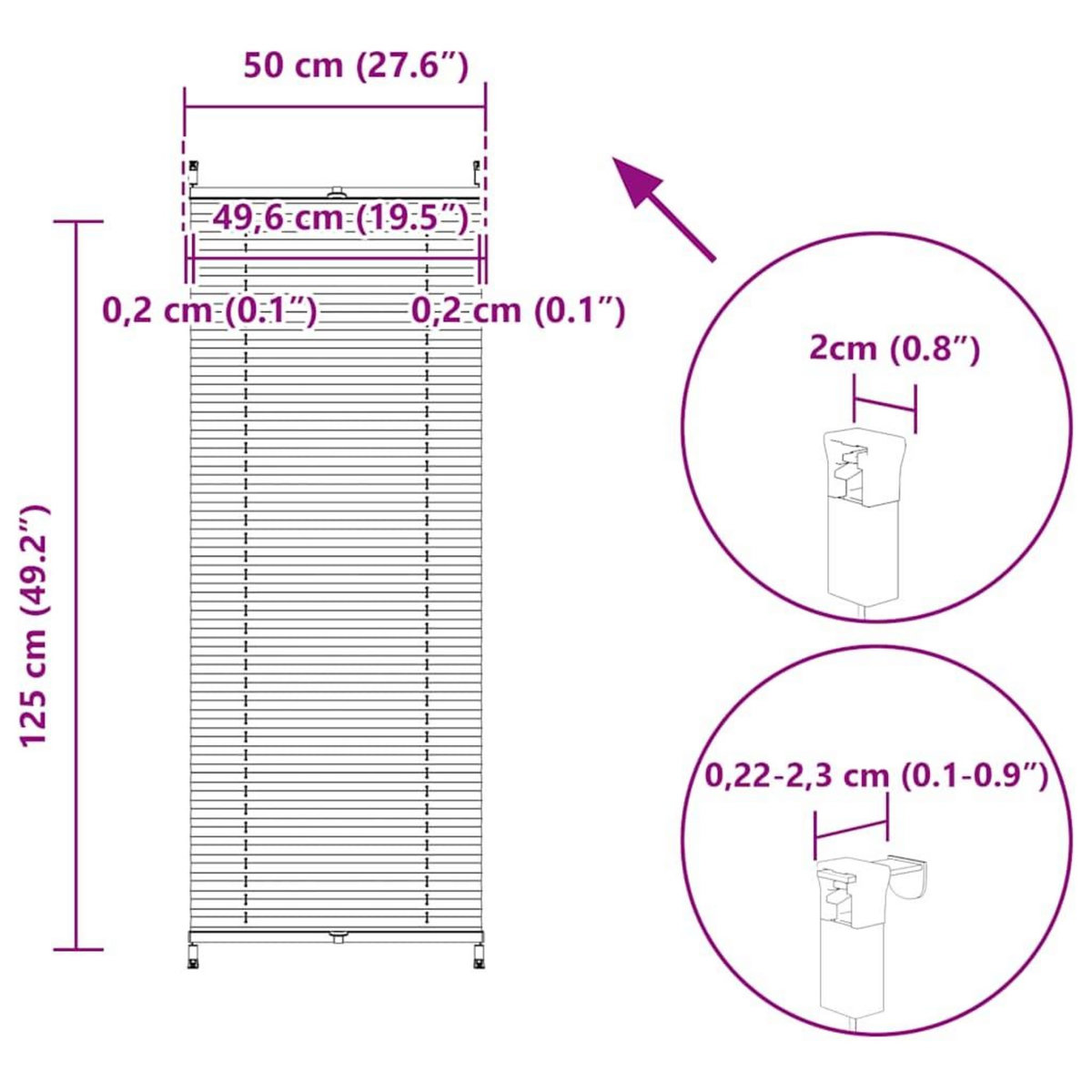 VIDAXL Store plisse 50x125 cm Blanc
