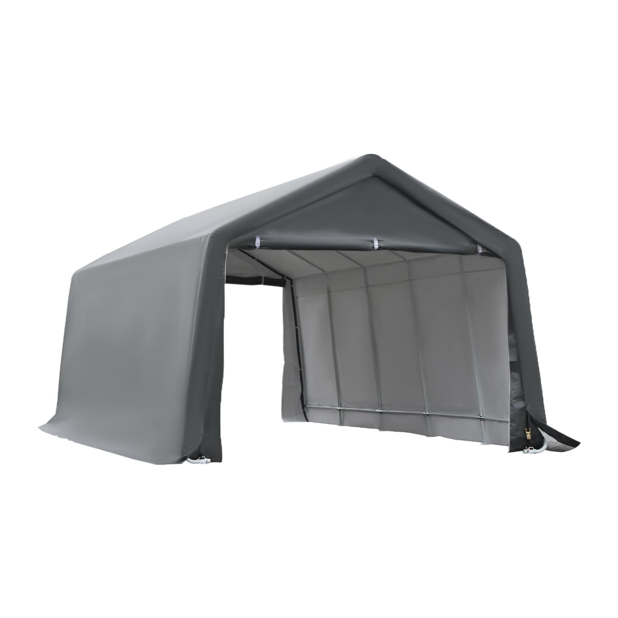Voir la diapositive 1 : OUTSUNNY Tente garage carport dim. 6L x 3,6l x 2,75H m acier galvanisé robuste PE haute densité 195 g/m² imperméable anti-UV blanc gris