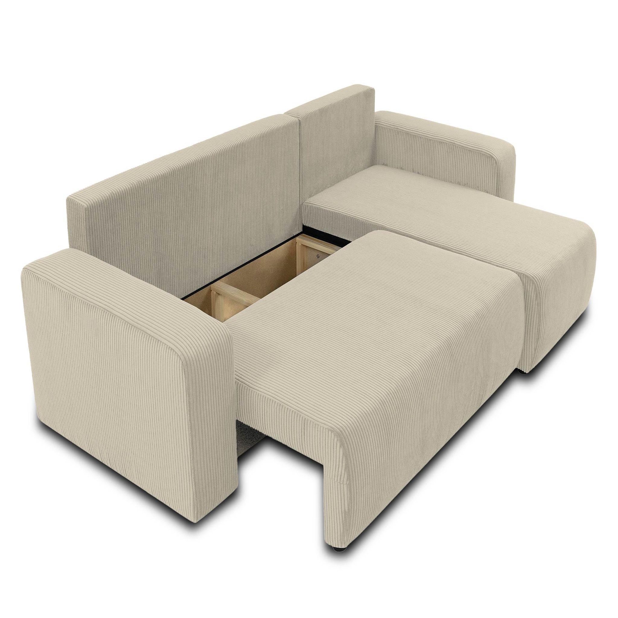 Voir la diapositive 2 : BEST MOBILIER Artemisa - canapé d'angle réversible 4 places - convertible avec coffre - en velours côtelé