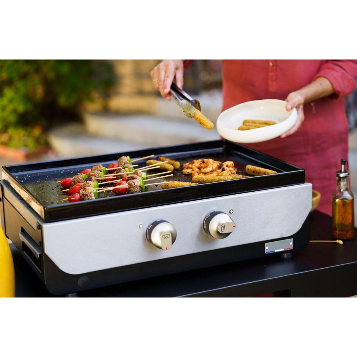 Le marquier Plancha gaz PLOG260DP noir 2  brûleurs à poser, 60x40 cm