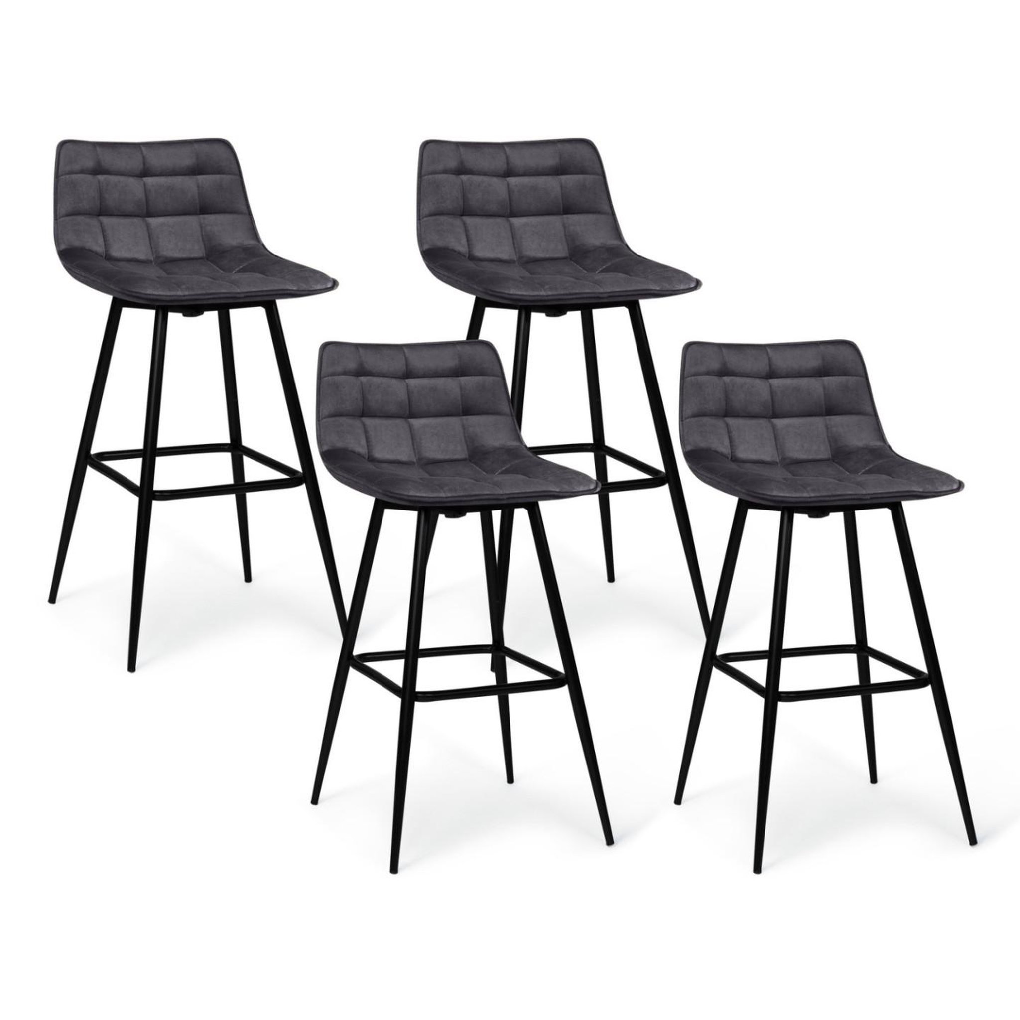 ID MARKET Lot de 4 tabourets de bar mady en velours gris foncé