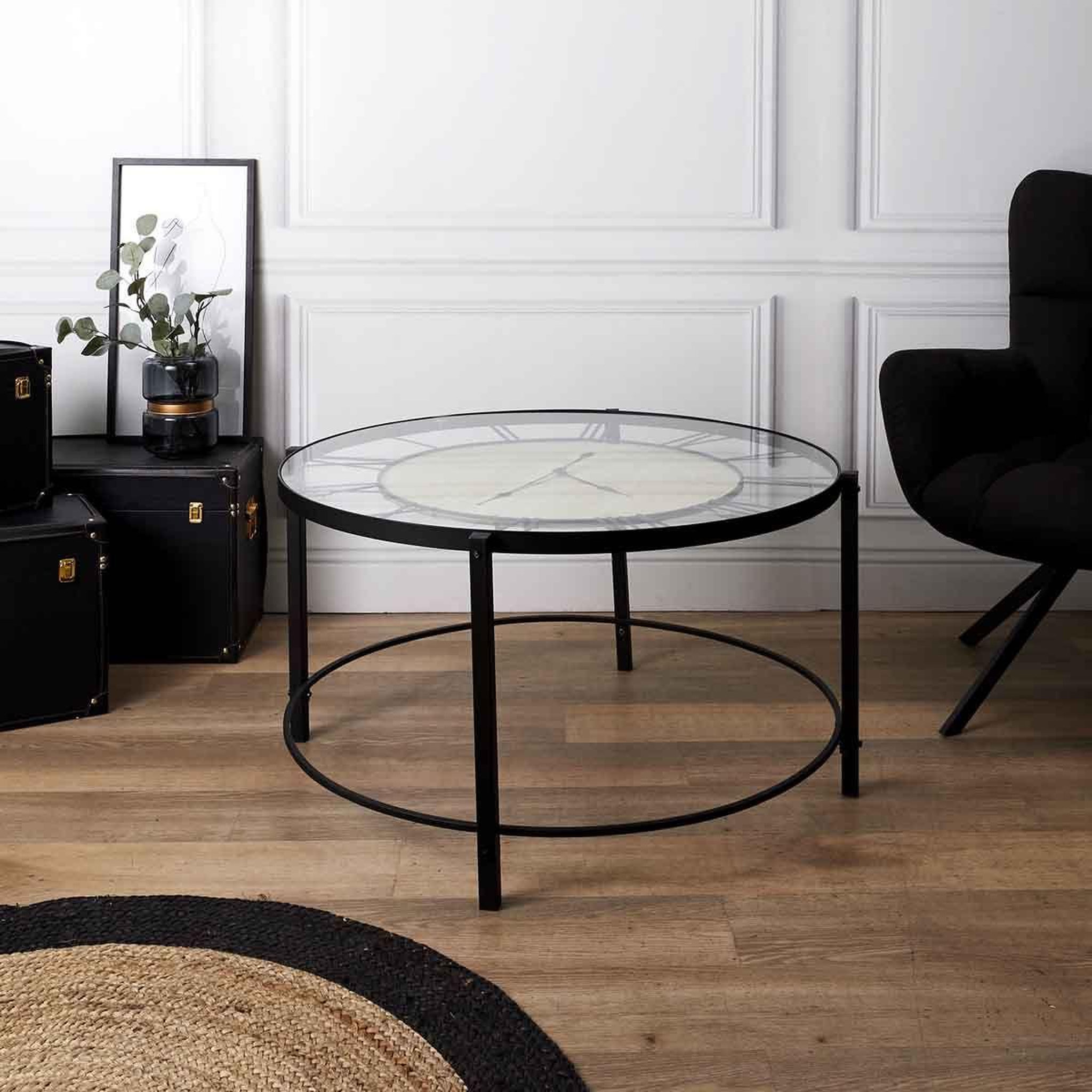 Voir la diapositive 6 : The Home Deco Factory Table basse design  horloge  90cm noir