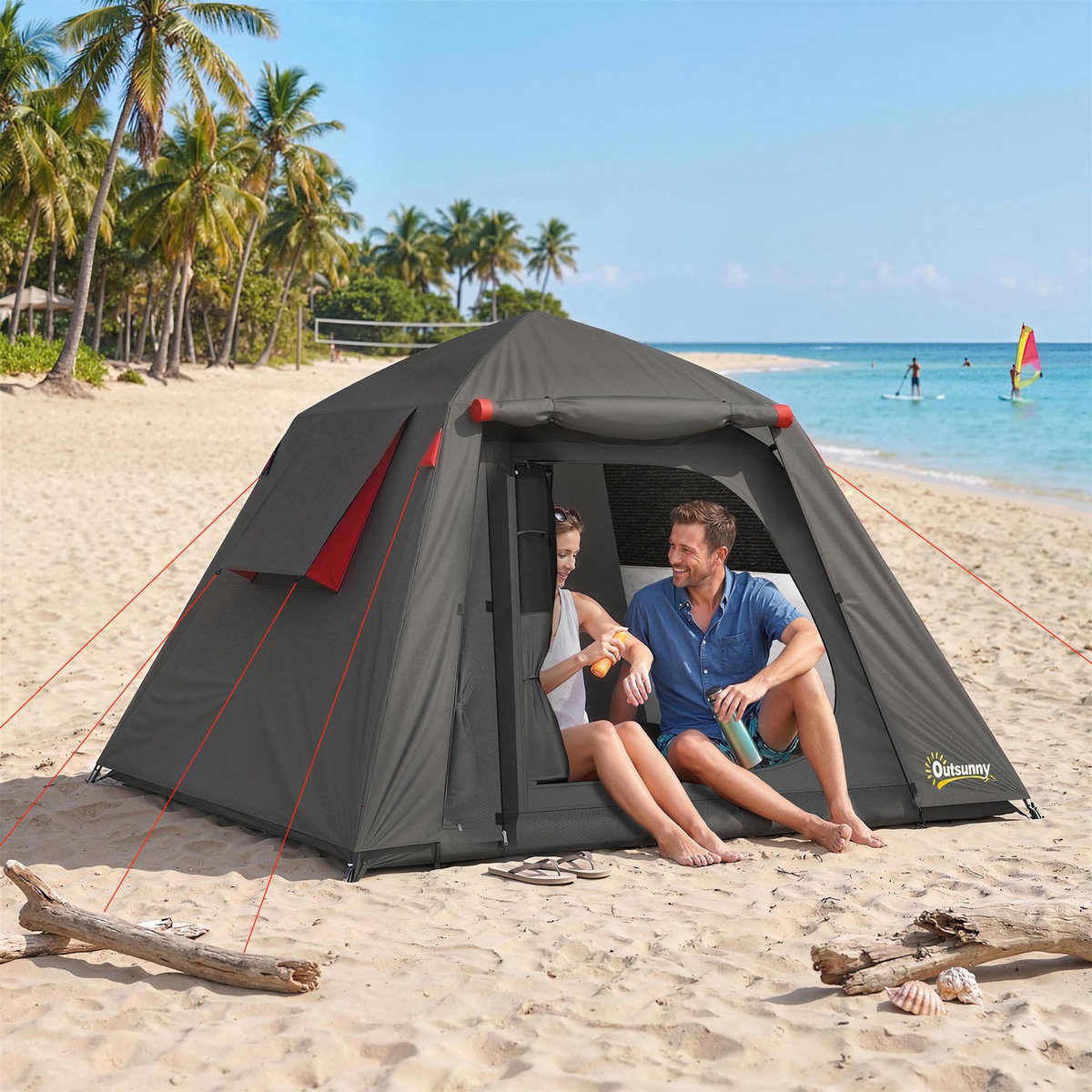 OUTSUNNY Tente camping dôme 2 pers. imperméable 3000mm - 2,1x2,1x1,5m - anthracite