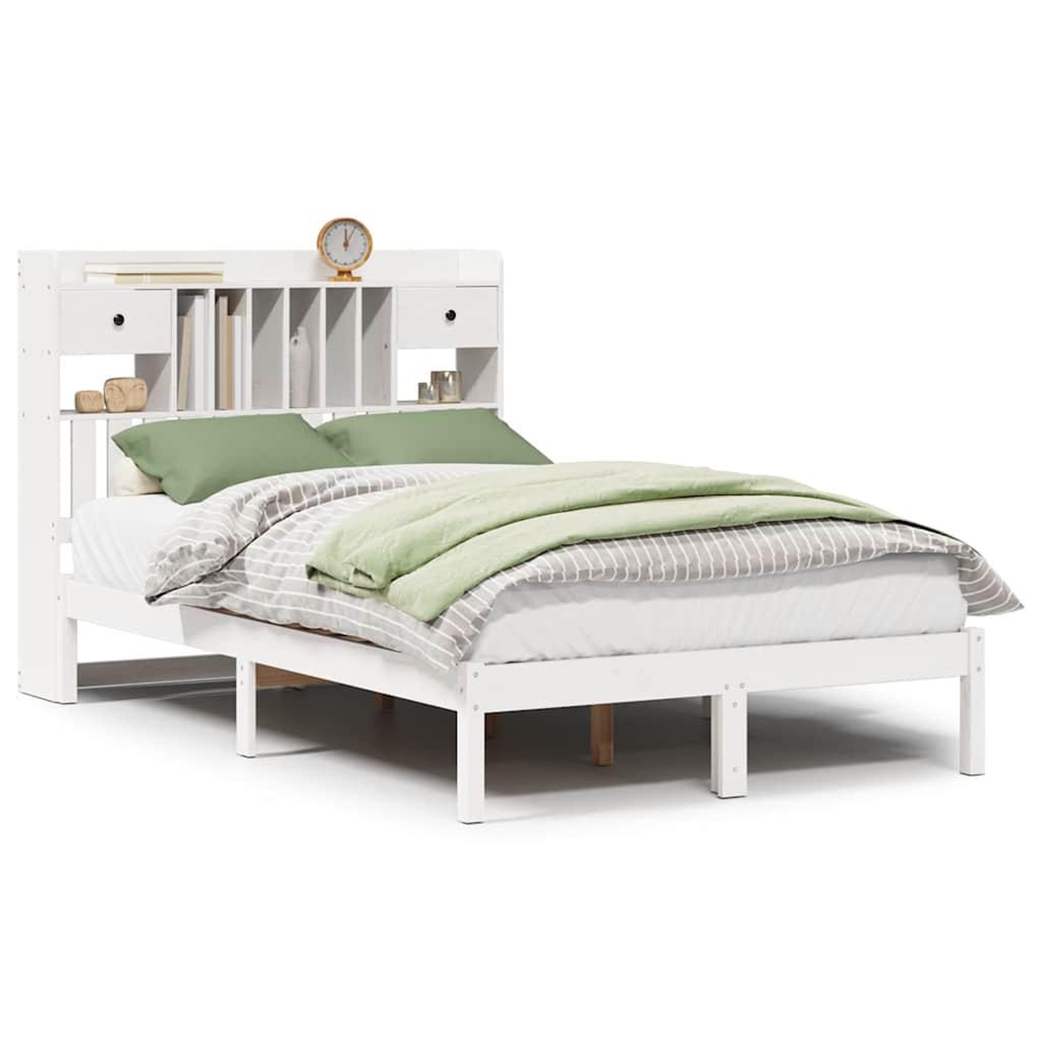 Voir la diapositive 2 : VIDAXL Lit bibliotheque sans matelas blanc 135x190 cm bois pin massif