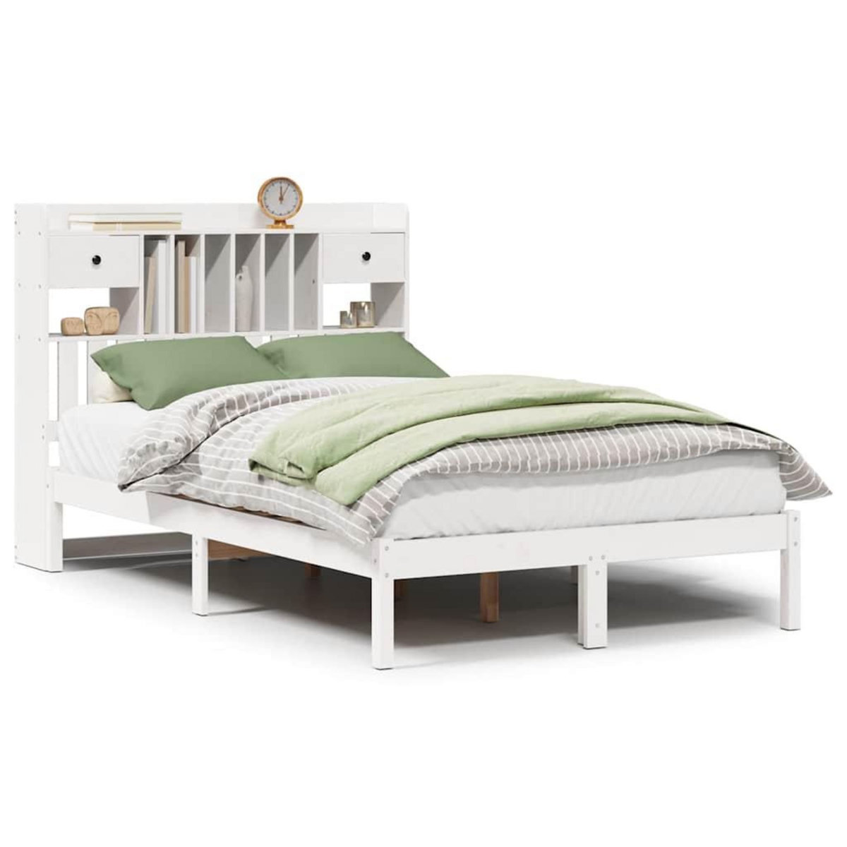 VIDAXL Lit bibliotheque sans matelas blanc 135x190 cm bois pin massif