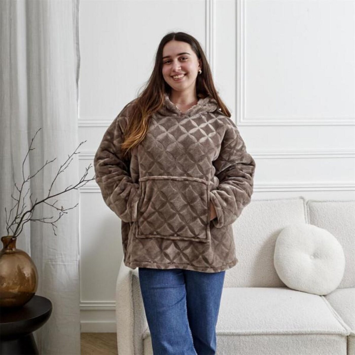Paris Prix Plaid Sweat à Capuche  Embosse  85x118cm Marron