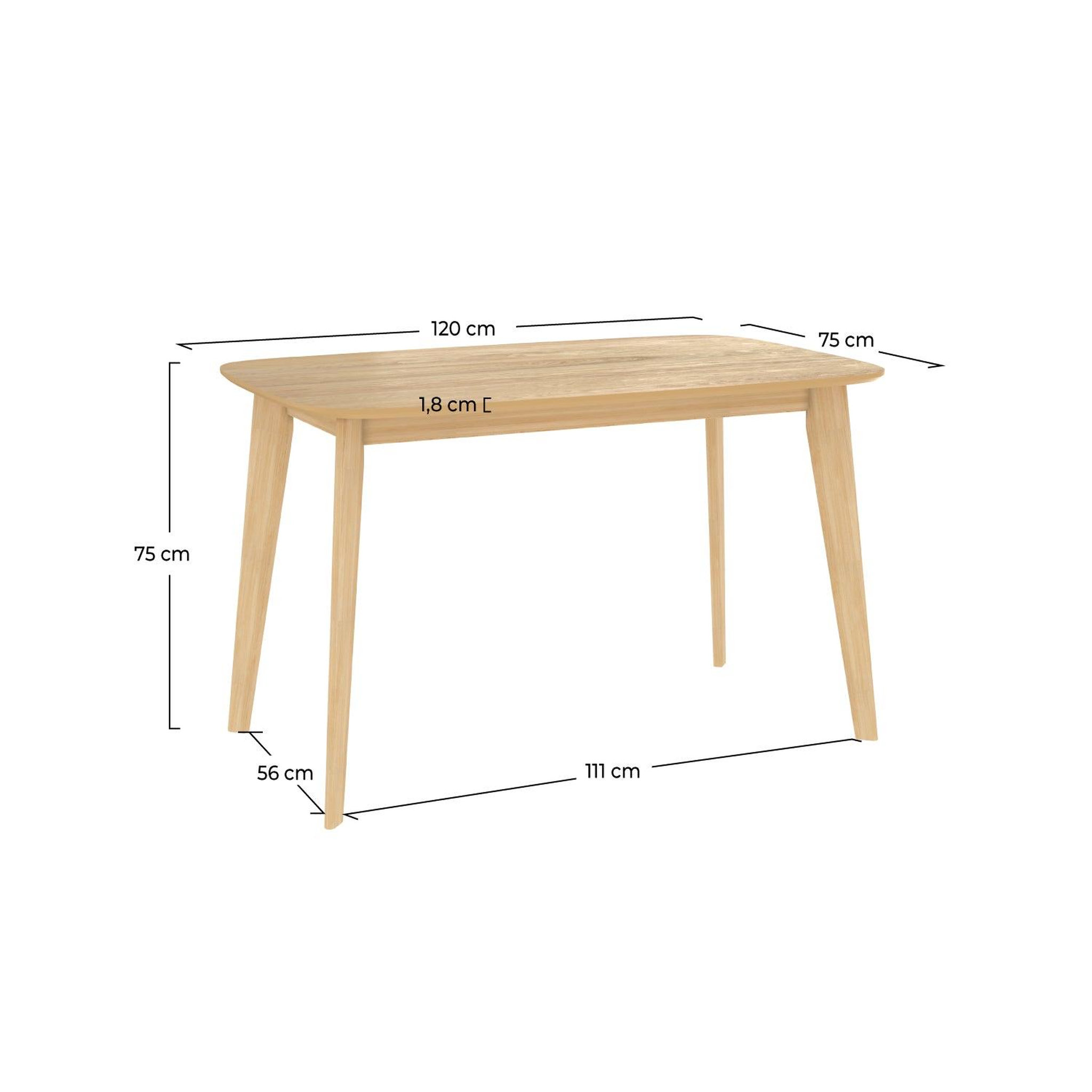 Voir la diapositive 4 : MAISON PAVANE Table rectangulaire 4 personnes en bois clair 120 cm-oman