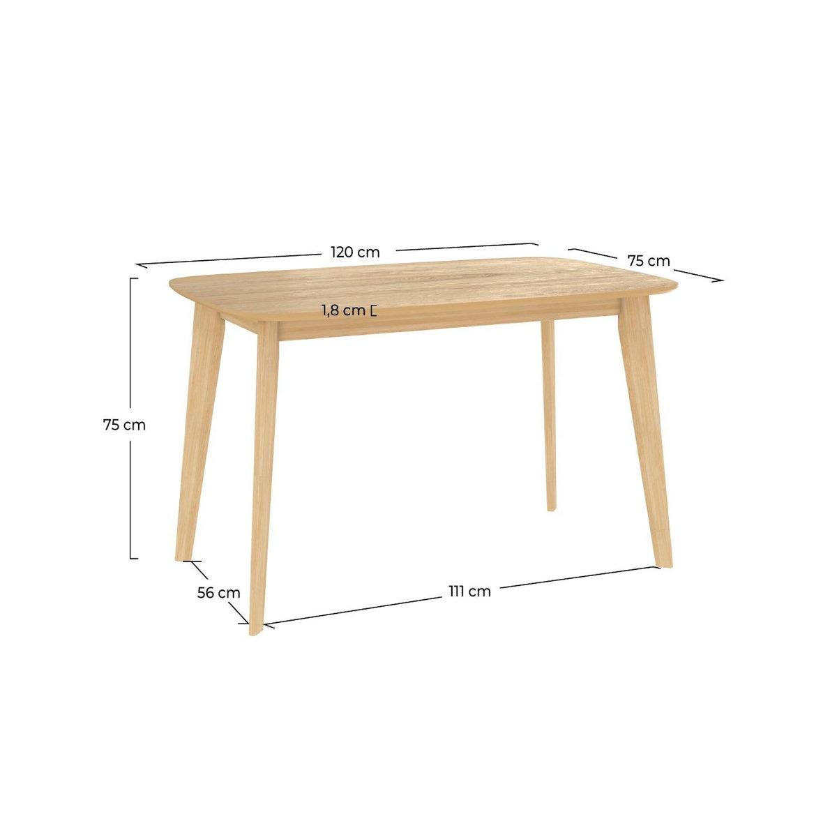 Rendez vous déco Table rectangulaire 4 personnes en bois clair 120 cm-Oman