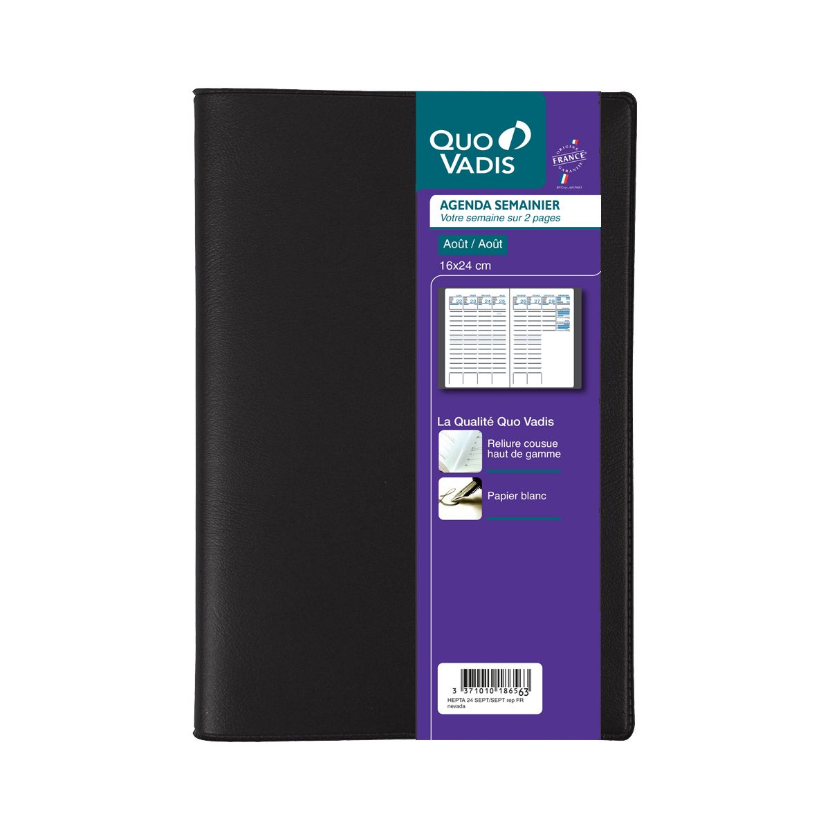 QUO VADIS Agenda semainier 16x24 cm Quovadis - Noir 