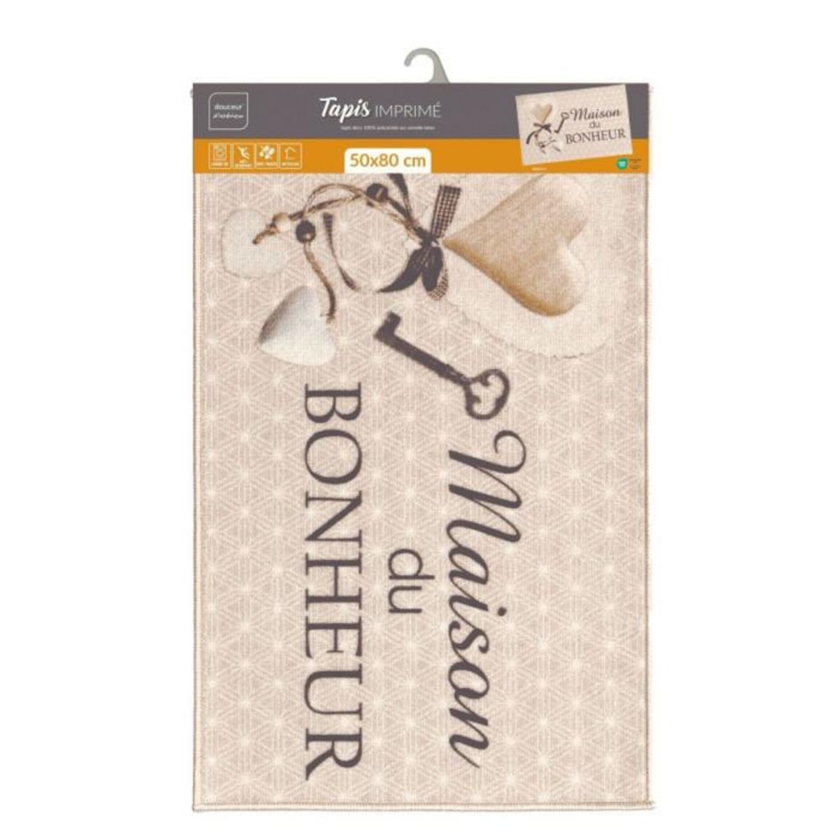 Paris Prix Tapis d'Entrée Imprimé  Happiness  50x80cm Beige