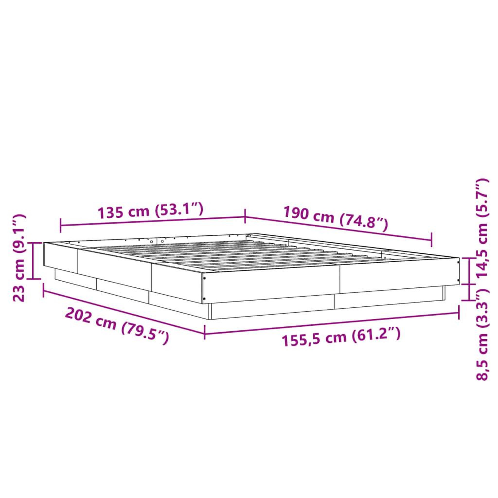 Voir la diapositive 6 : VIDAXL Cadre de lit sans matelas blanc 135x190 cm