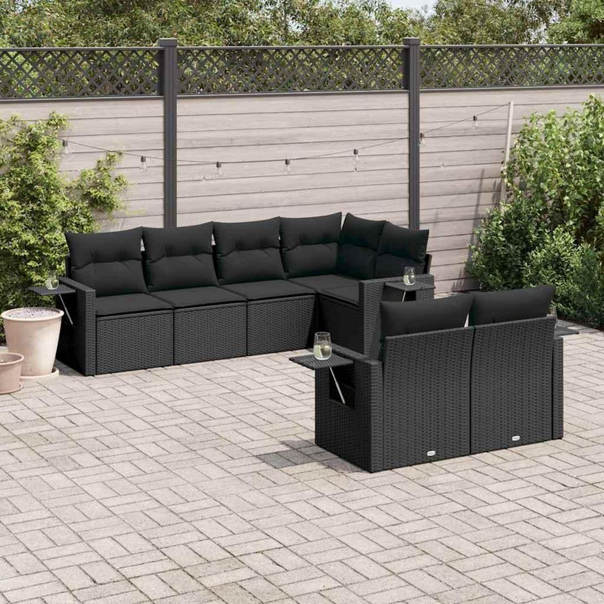 VIDAXL Salon de jardin 7 pcs avec coussins noir resine tressee