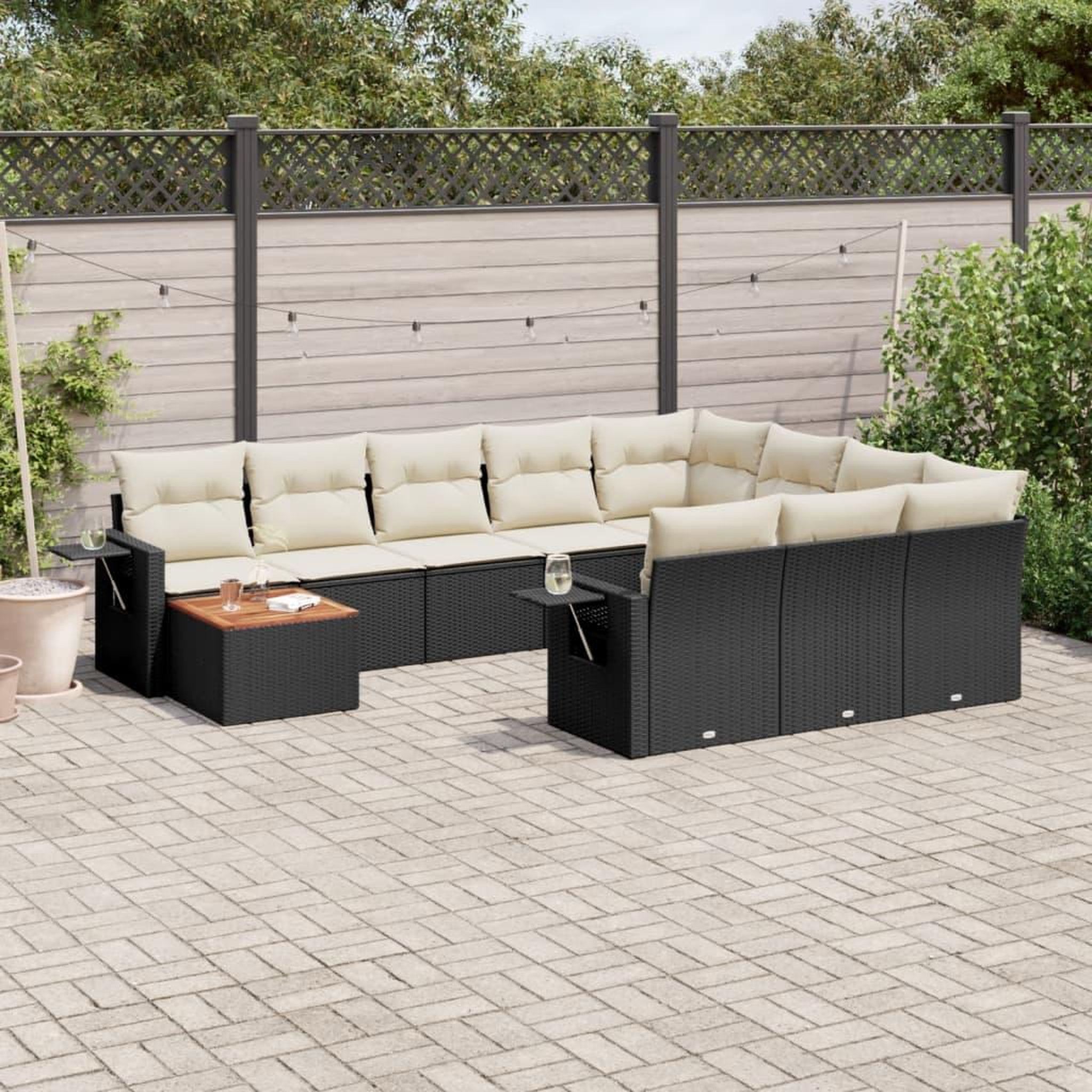 VIDAXL Salon de jardin 11 pcs avec coussins noir resine tressee