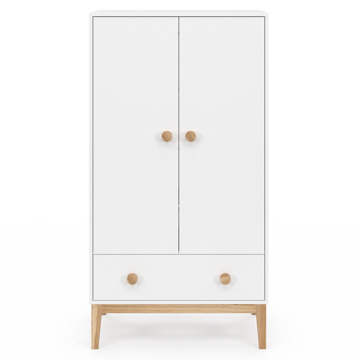 ID MARKET Armoire enfant 2 portes JACOB avec tiroir blanc et bois