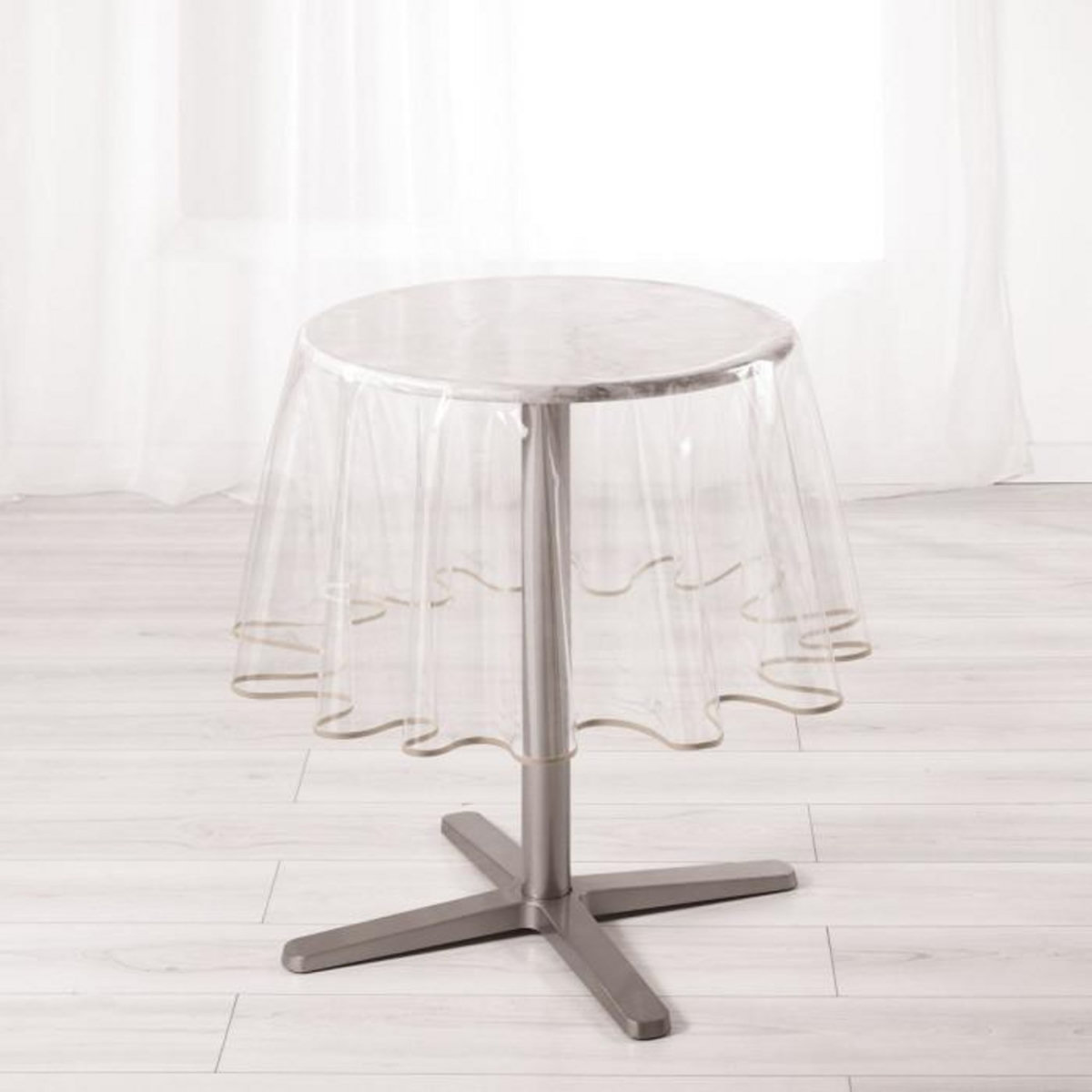 Paris Prix Nappe Ronde Cristal  Garden  180cm Transparent & Taupe