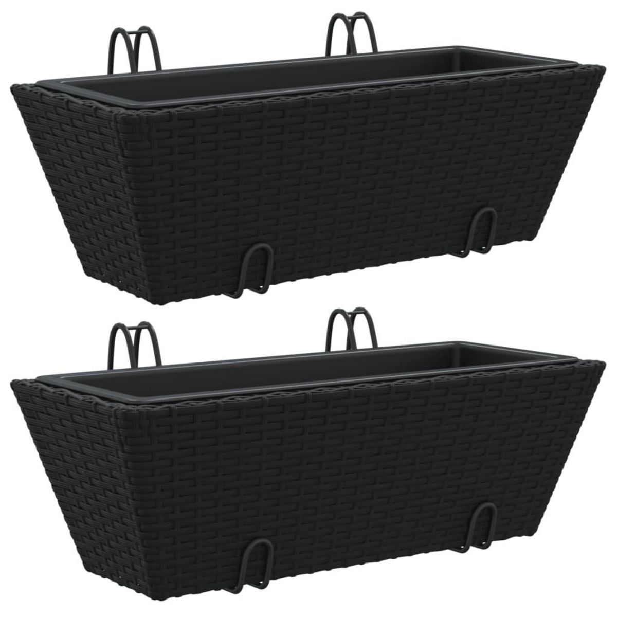 VIDAXL Jardinieres avec crochets 2 pcs noir resine tressee