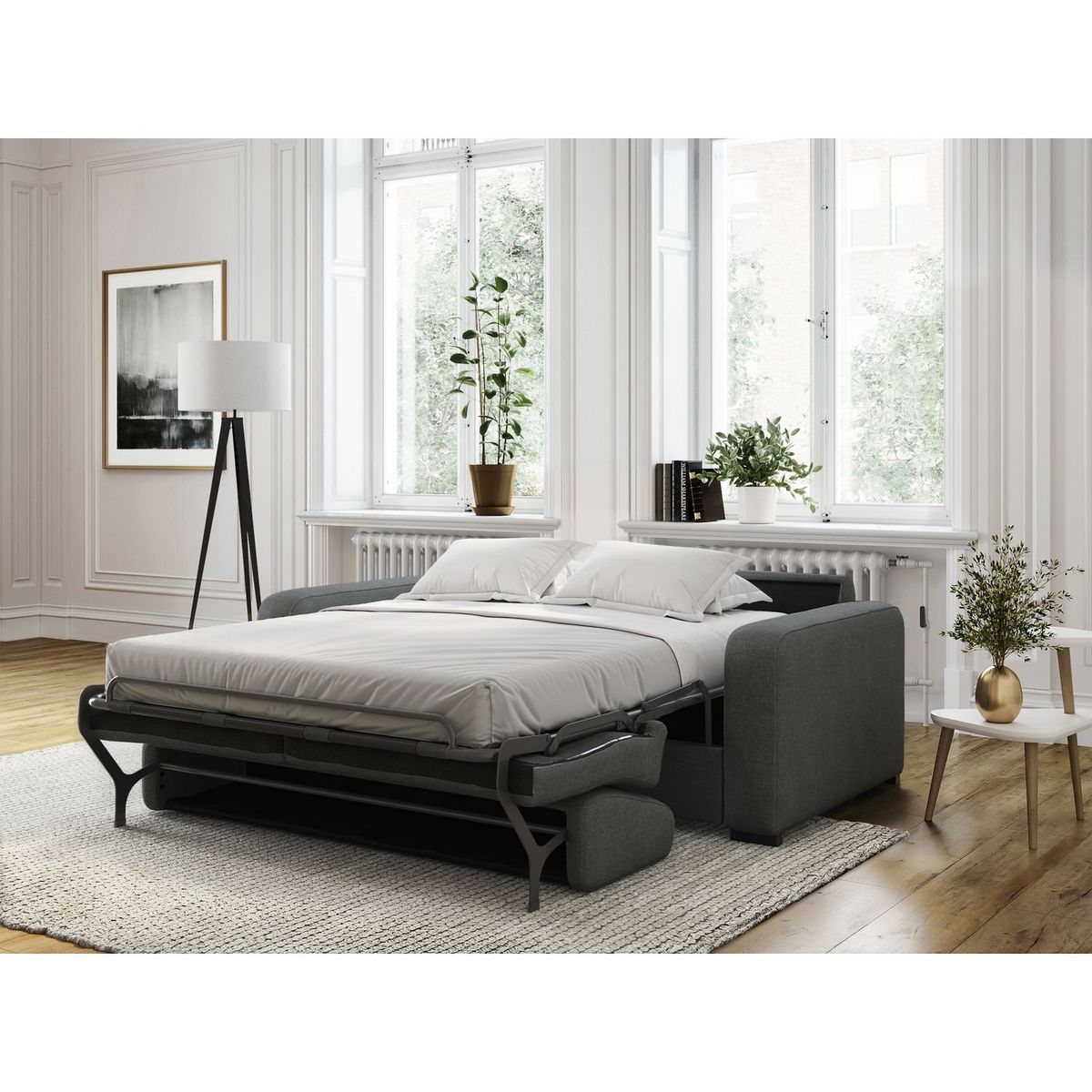 Canapé convertible système couchage express matelas 160x200 13cm 3 places en tissu  DYLAN 