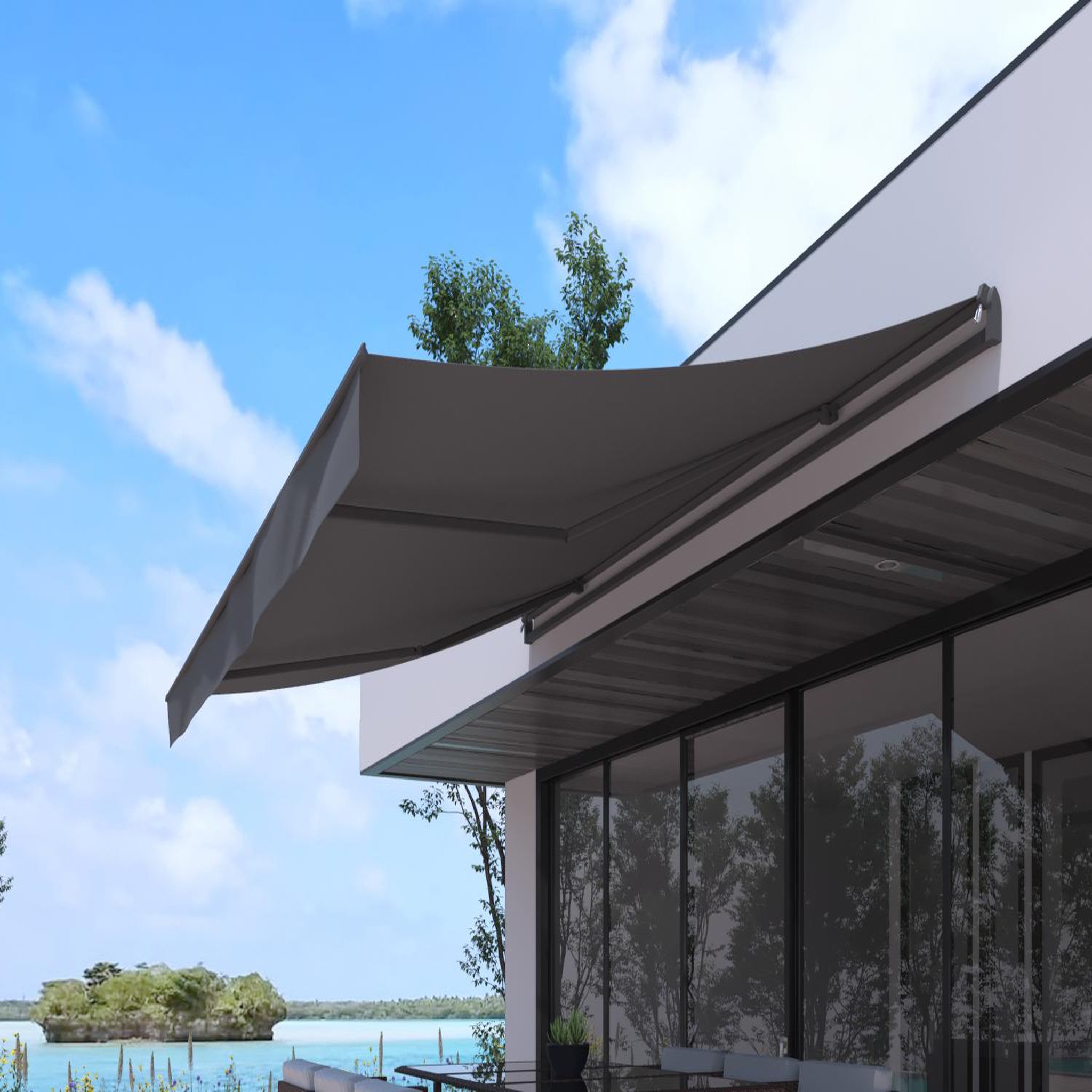 Voir la diapositive 2 : CONCEPT USINE Store banne manuel 4 x 25 m gris ADRO