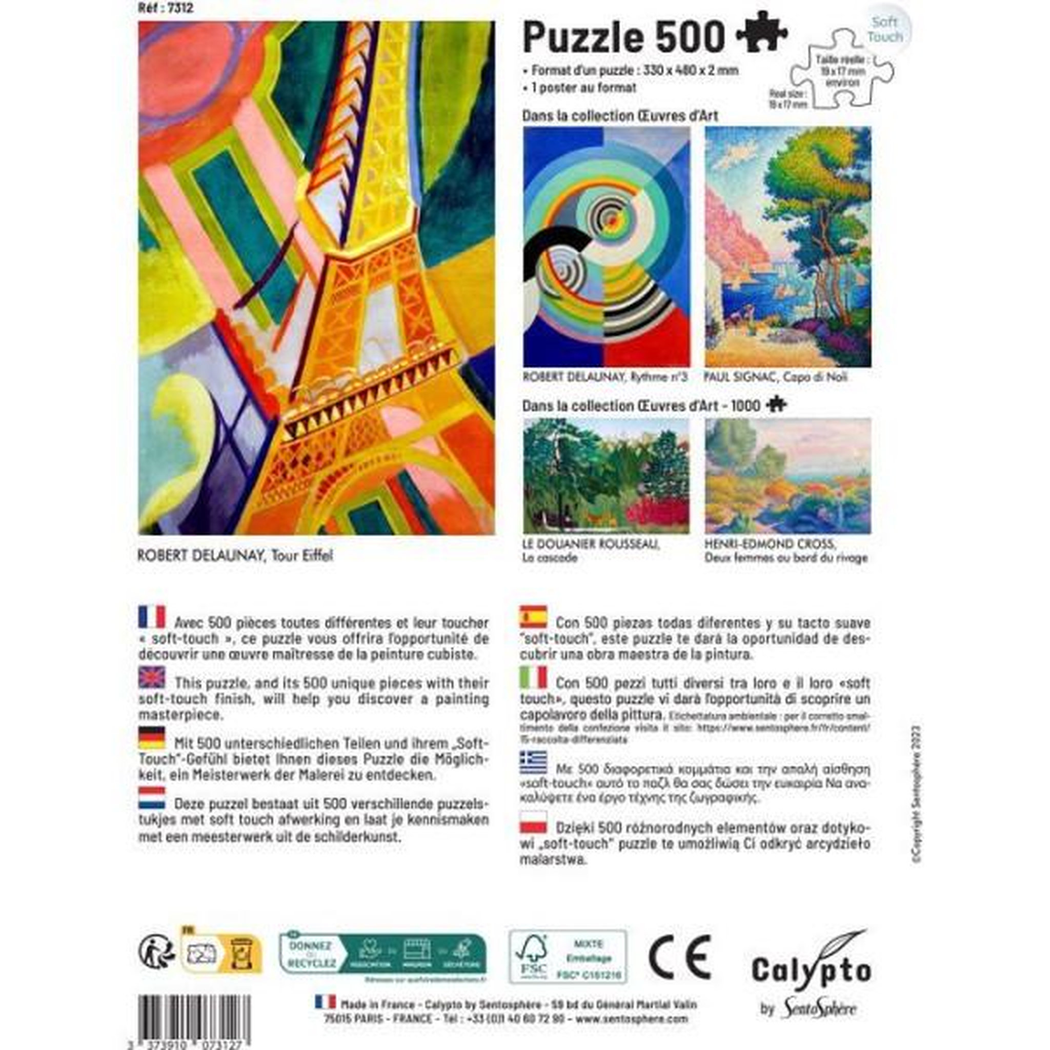Voir la diapositive 2 : Sentosphere Puzzle - sentosphere - calypto - 500 pieces - tour eiffel - robest delauney - toucher soyeux - des 8 ans