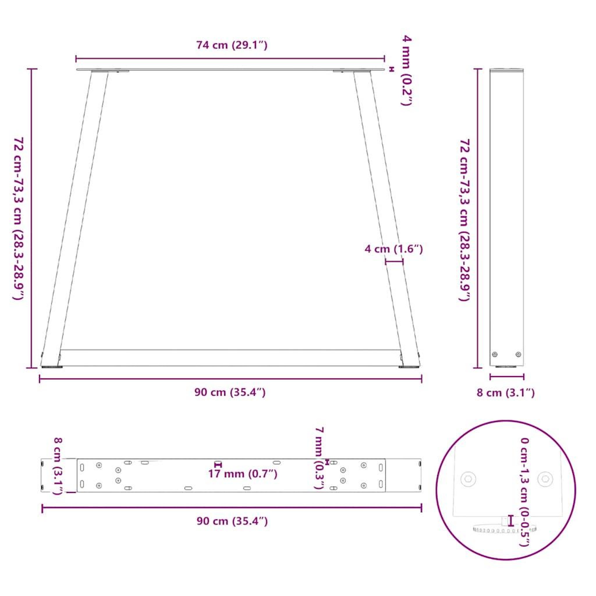 Voir la diapositive 6 : VIDAXL Pieds de table a manger forme de V 2 pcs 90x(72-73,3) cm acier