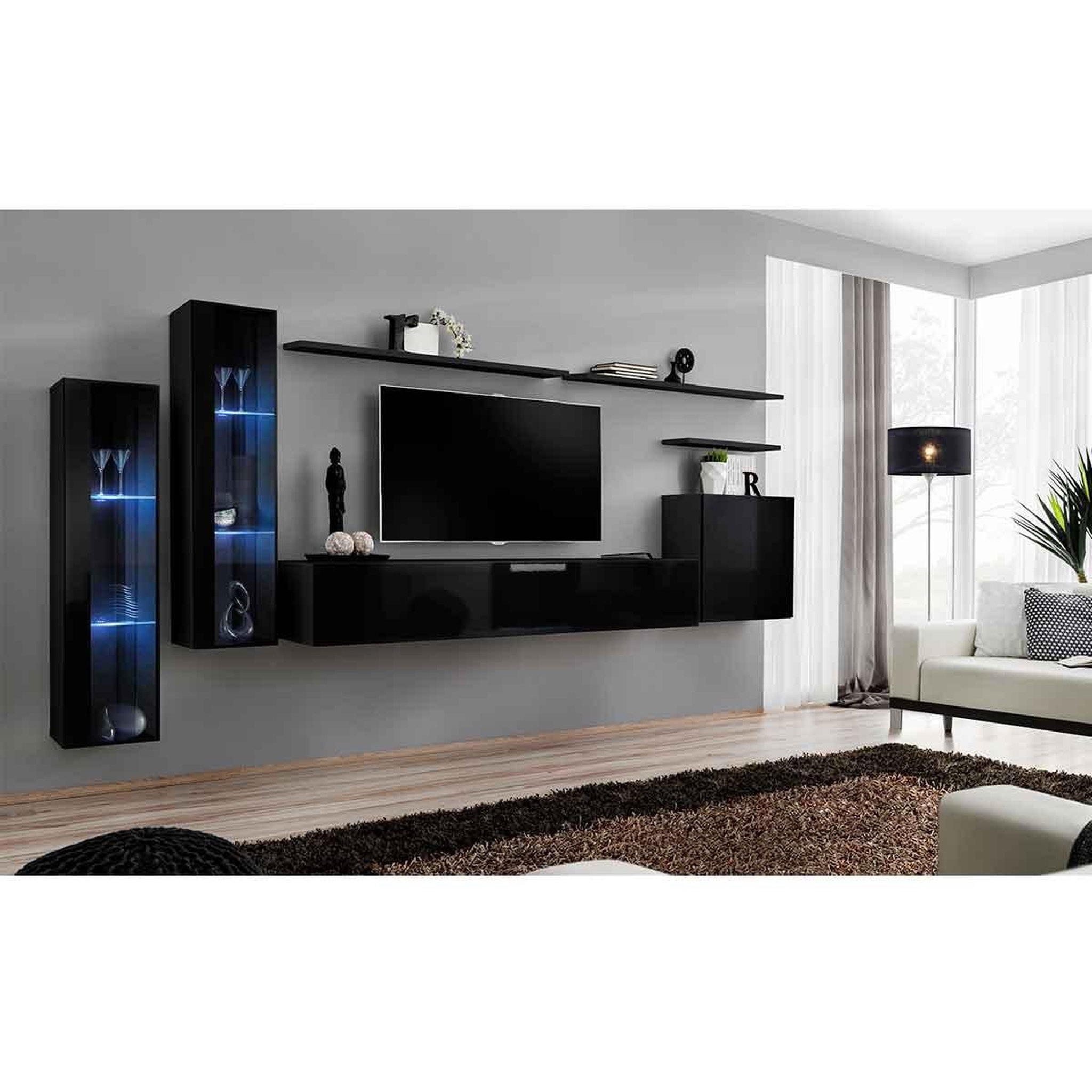 Voir la diapositive 2 : Paris Prix Meuble tv mural design  switch xi  330cm noir