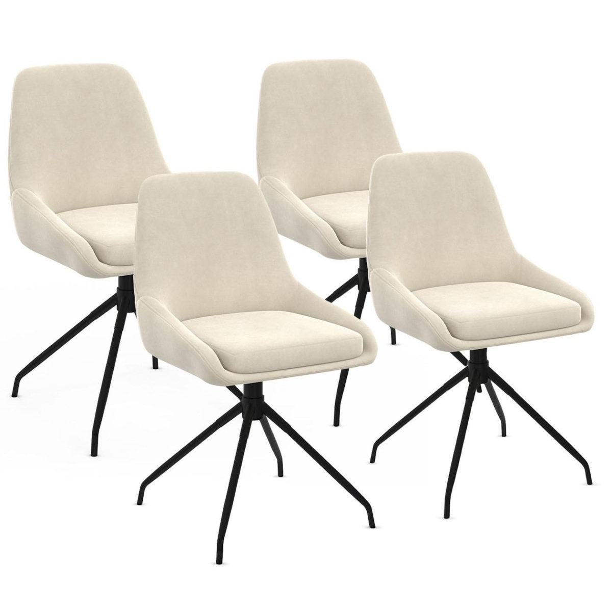 ID MARKET Lot de 4 chaises pivotantes THALYA en velours beige avec accoudoirs