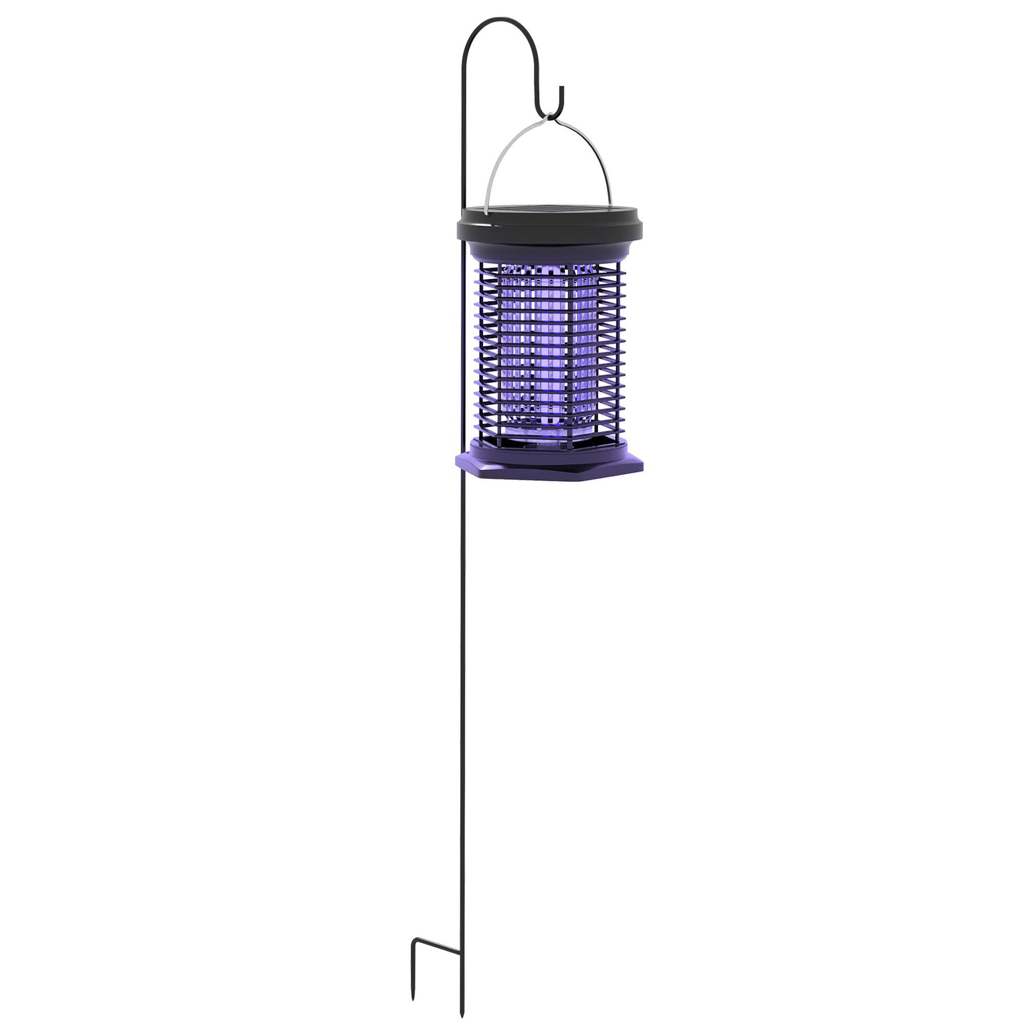 Voir la diapositive 1 : OUTSUNNY Lampe anti-moustiques solaire rechargeable USB-C - destructeur d'insectes suspendu - noir
