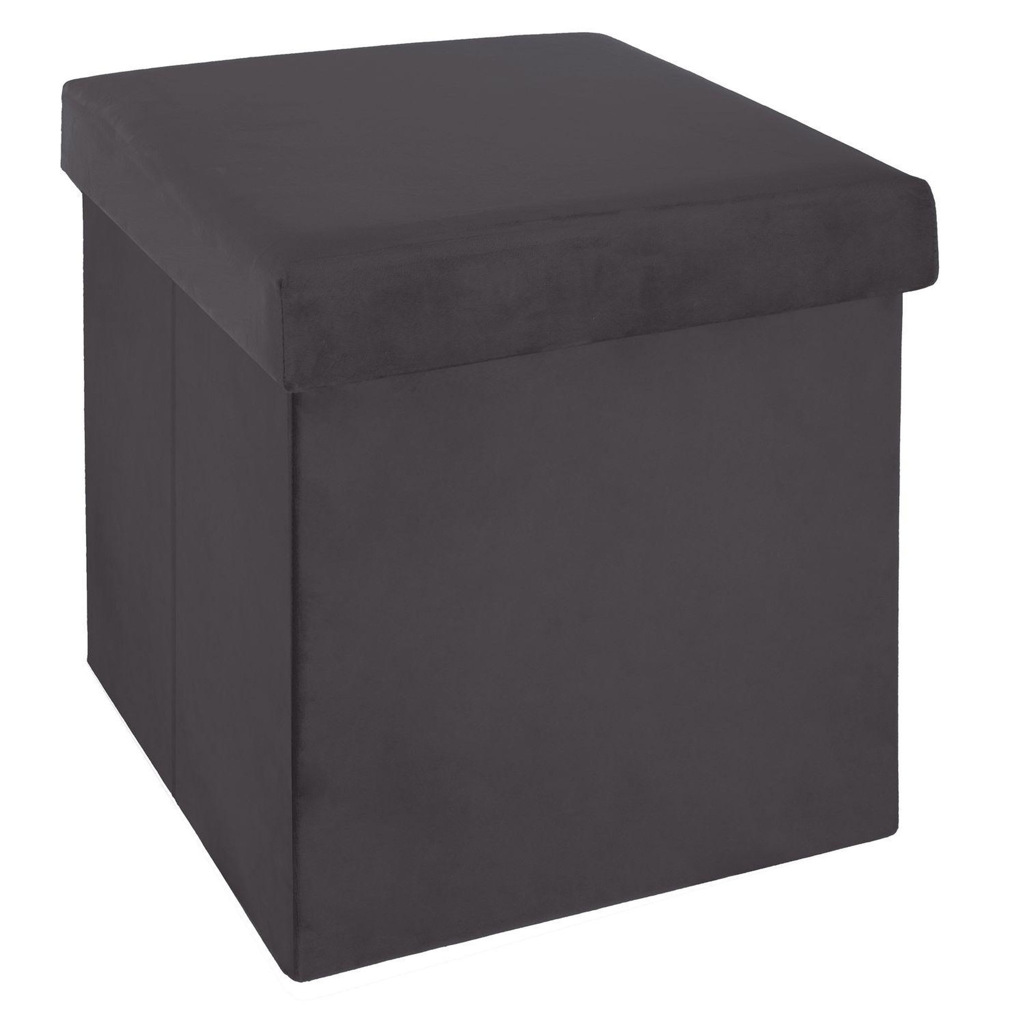 ATMOSPHERA Pouf coffre pliable velours Tess - L. 38 x H. 38 cm. Coloris disponibles : Gris