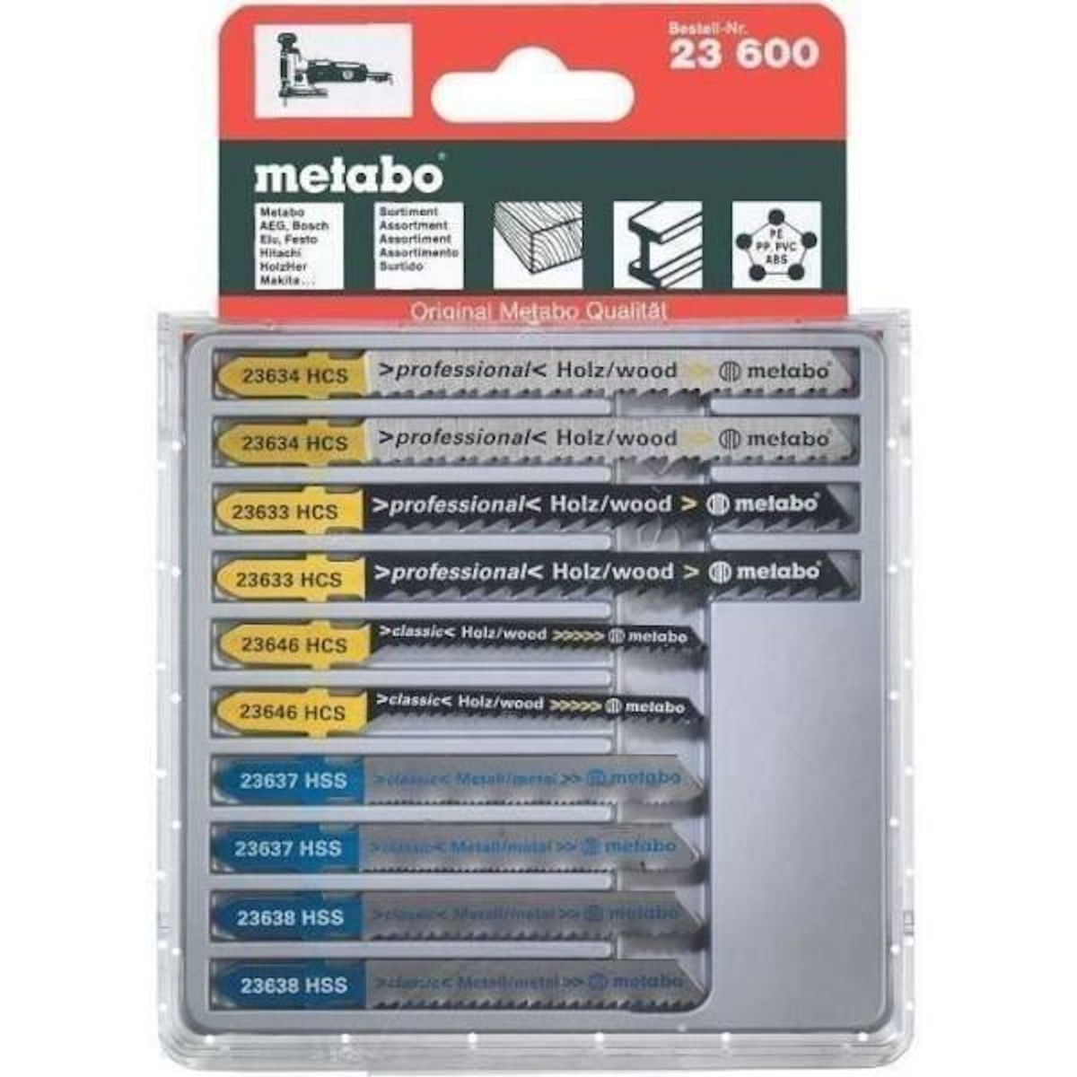 METABO Lames pour scies sauteuses METABO - Lot de 10 - Bois, métal, plastique - HCS/HSS