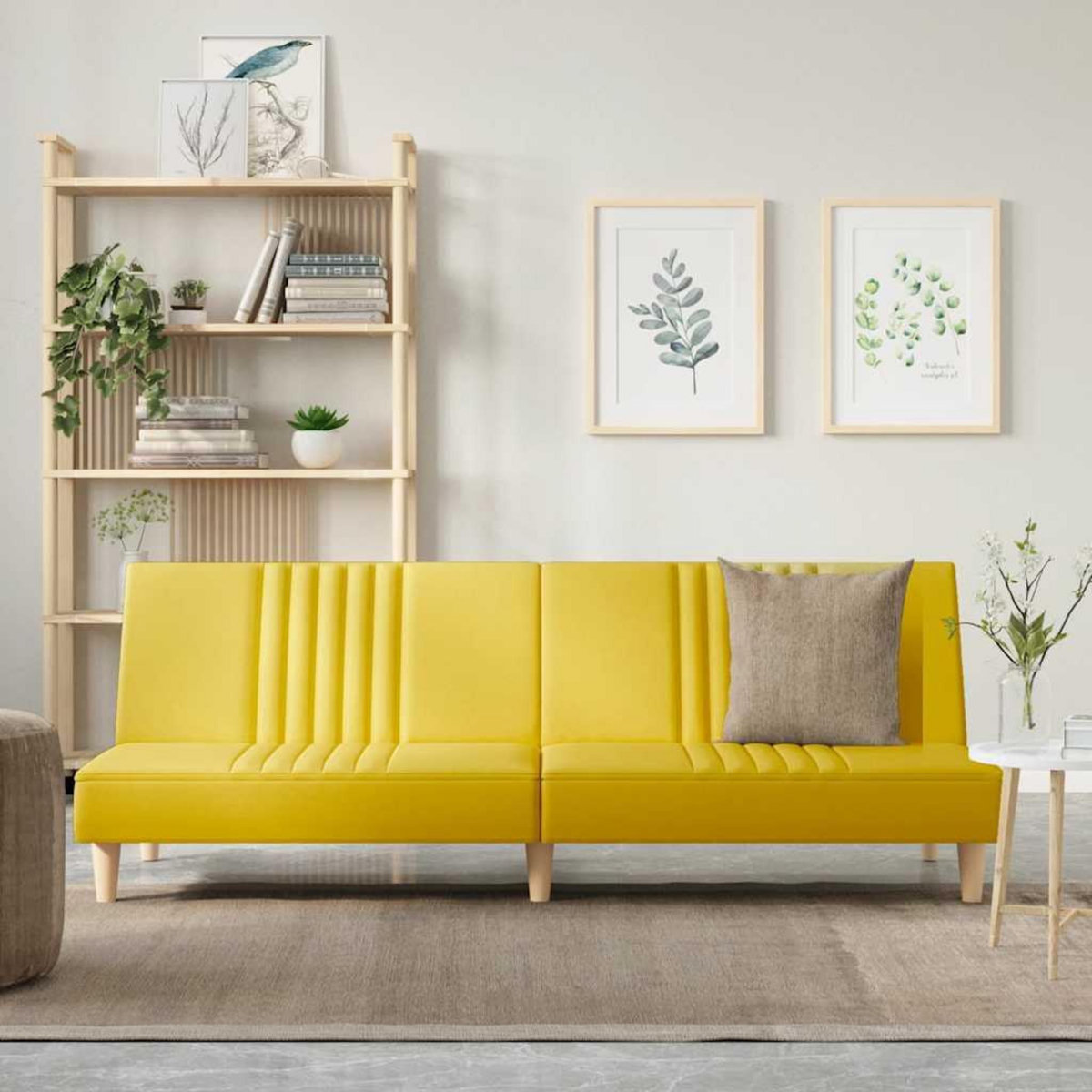 VIDAXL Canape-lit jaune clair tissu