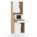 ID MARKET Buffet de cuisine 60 CM CINA 2 portes + tiroir façon hêtre et blanc