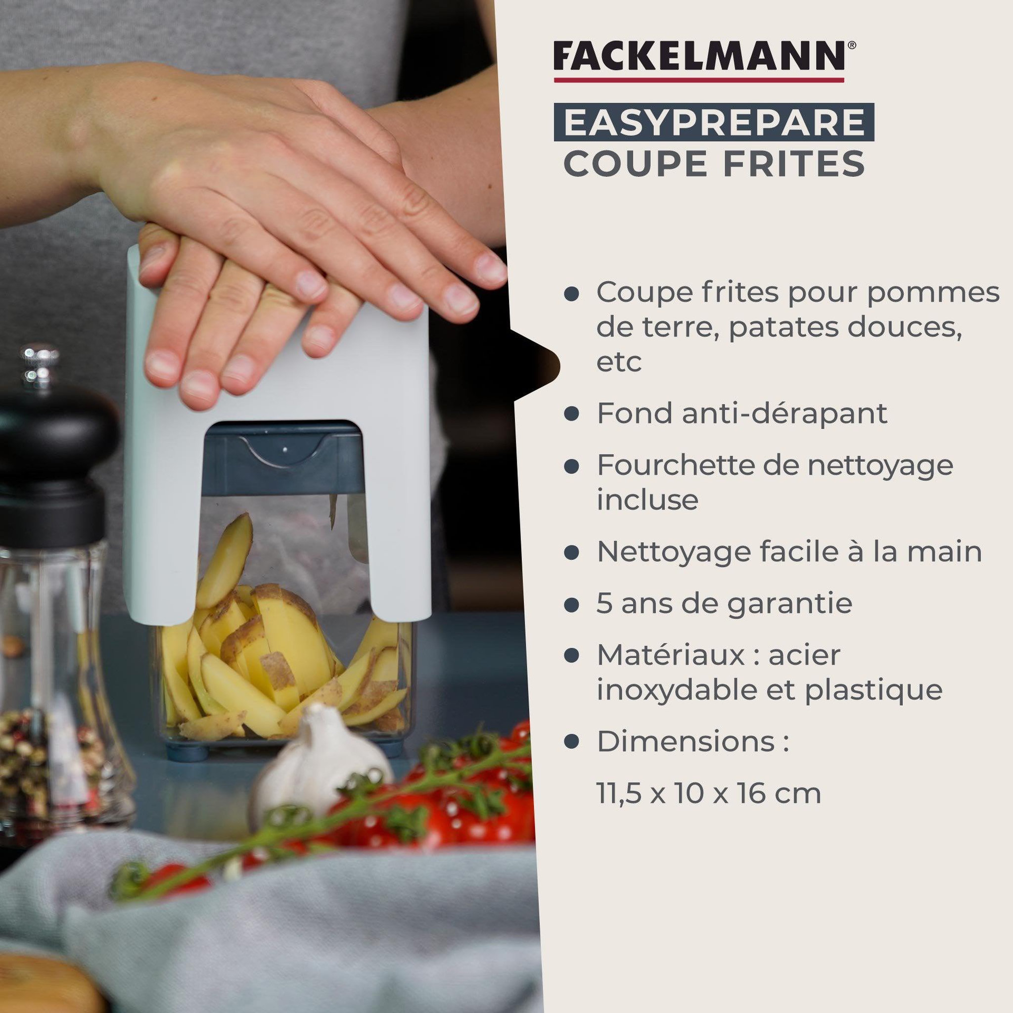 Voir la diapositive 3 : Fackelmann Coupe frites manuel avec récipient et brosse de nettoyage fackelmann easy prepare