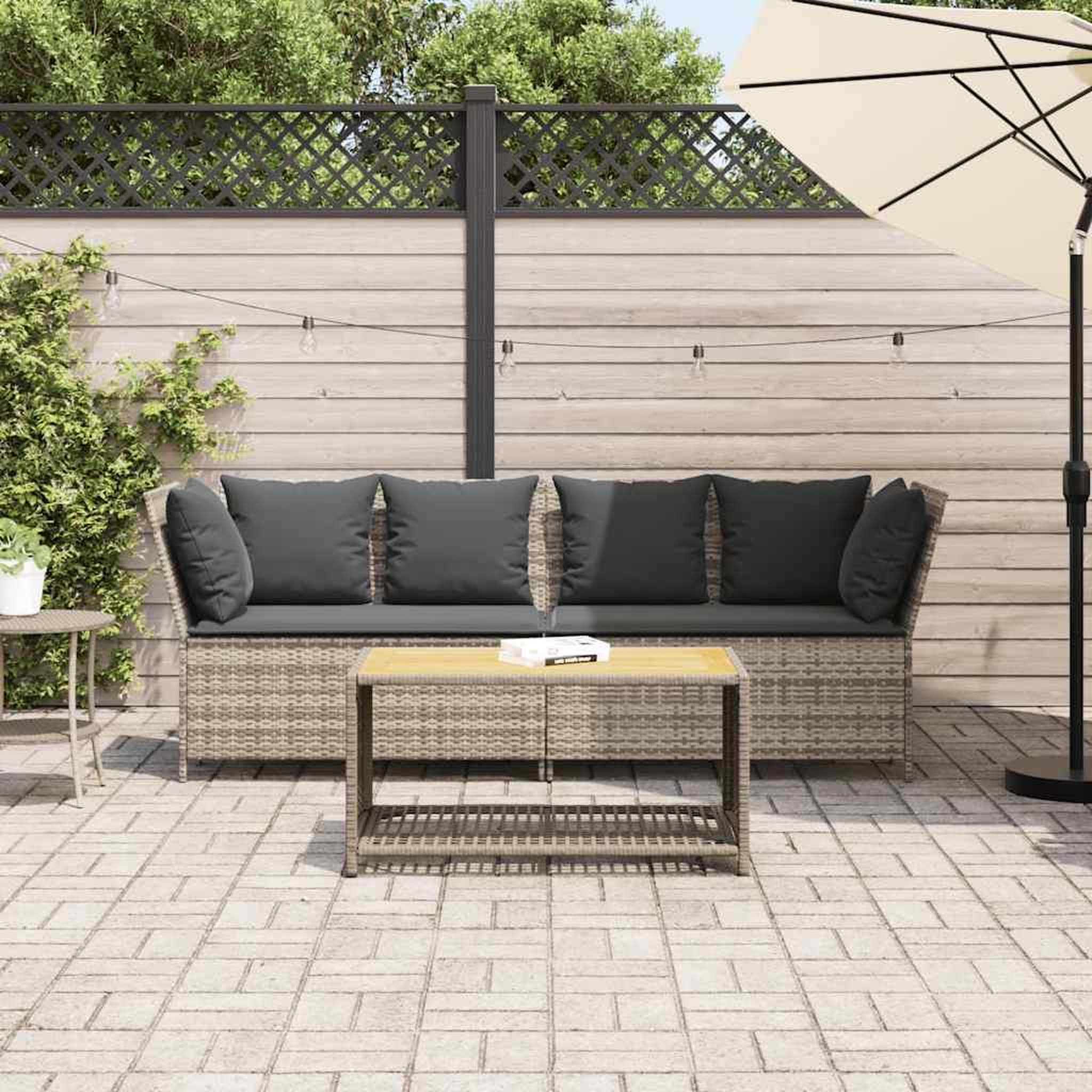 Voir la diapositive 3 : VIDAXL Canape de jardin et coussins gris clair resine tressee