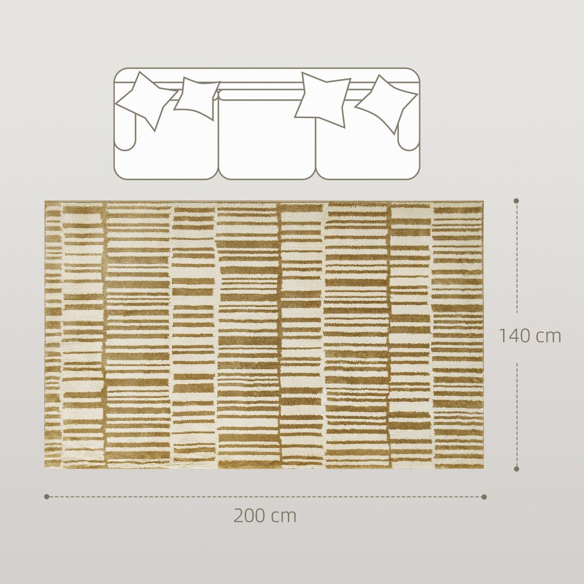 HOMCOM Tapis salon moderne poils courts style graphique beige moutarde 200 x 140 cm