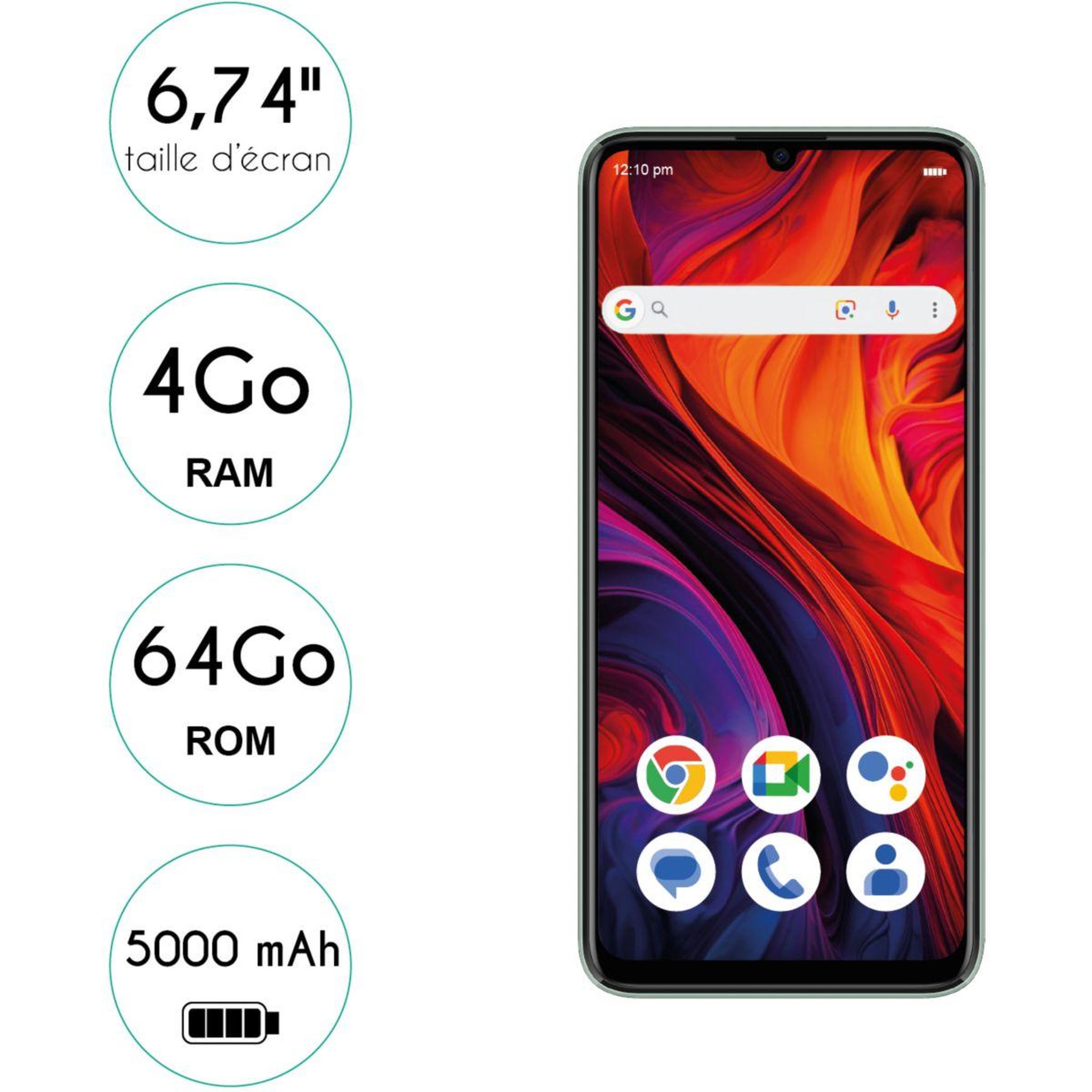 Voir la diapositive 2 : Logicom Smartphone Elio Vert 64Go 4G