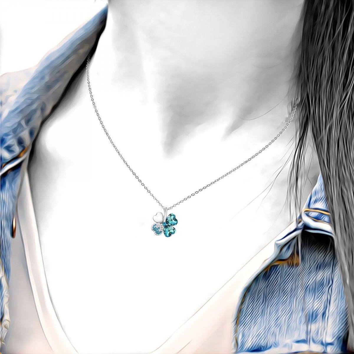 SC CRYSTAL Collier trèfle bleu SC Crystal orné de Cristaux scintillants