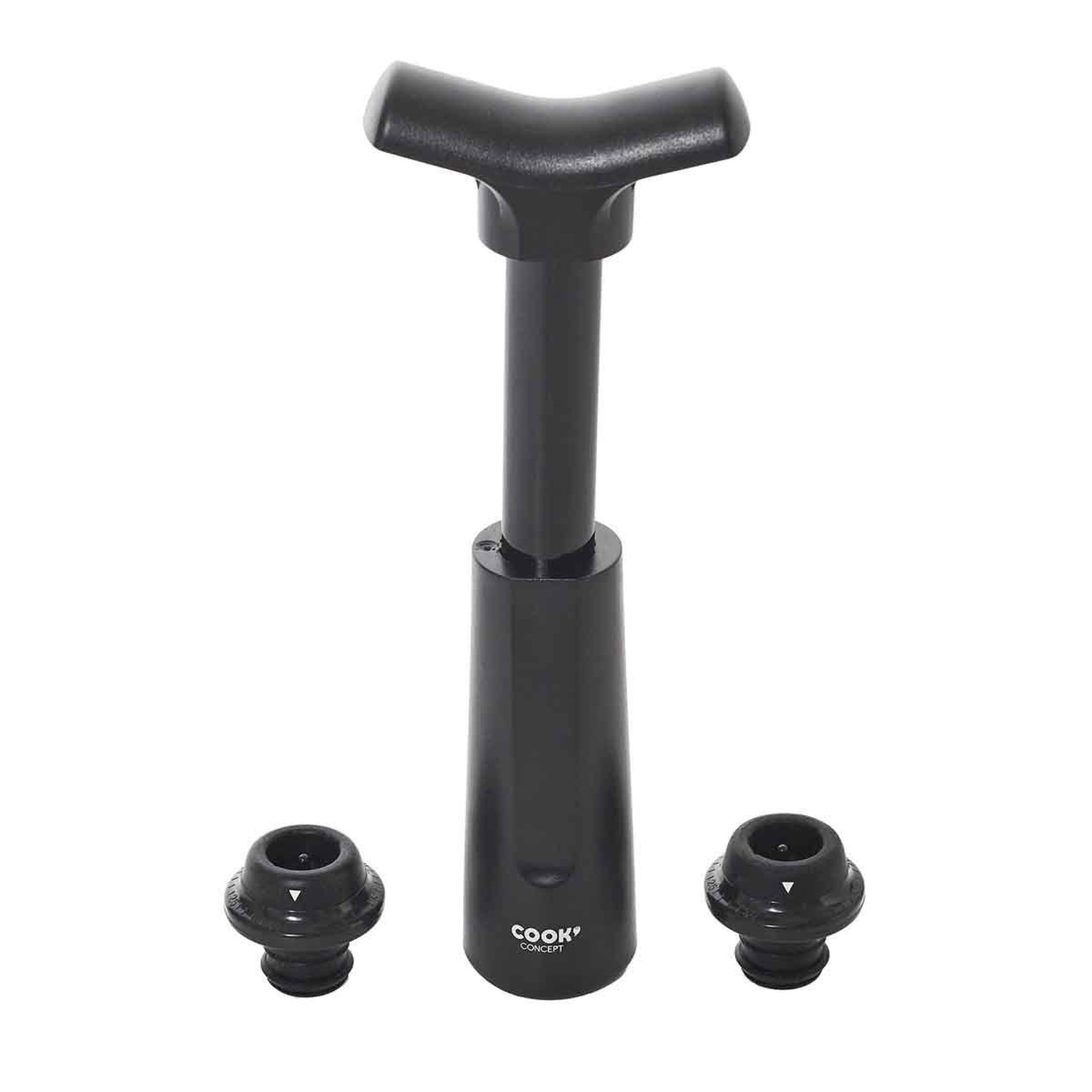 Voir la diapositive 2 : COOK CONCEPT Pompe à Vin Vide d'Air  2 Bouchons  16cm Noir