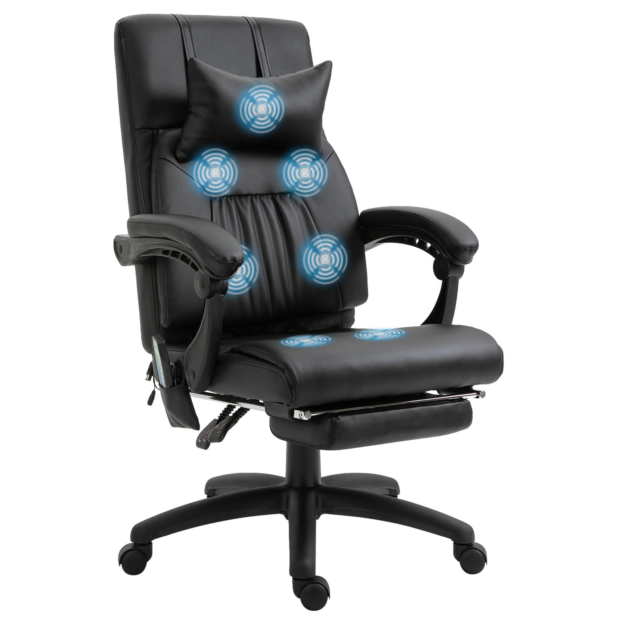 Voir la diapositive 1 : HOMCOM HOMCOM Fauteuil de bureau manager massant hauteur réglable dossier inclinable repose-pied + appui-tête 68 x 79 x 104-112 cm noir