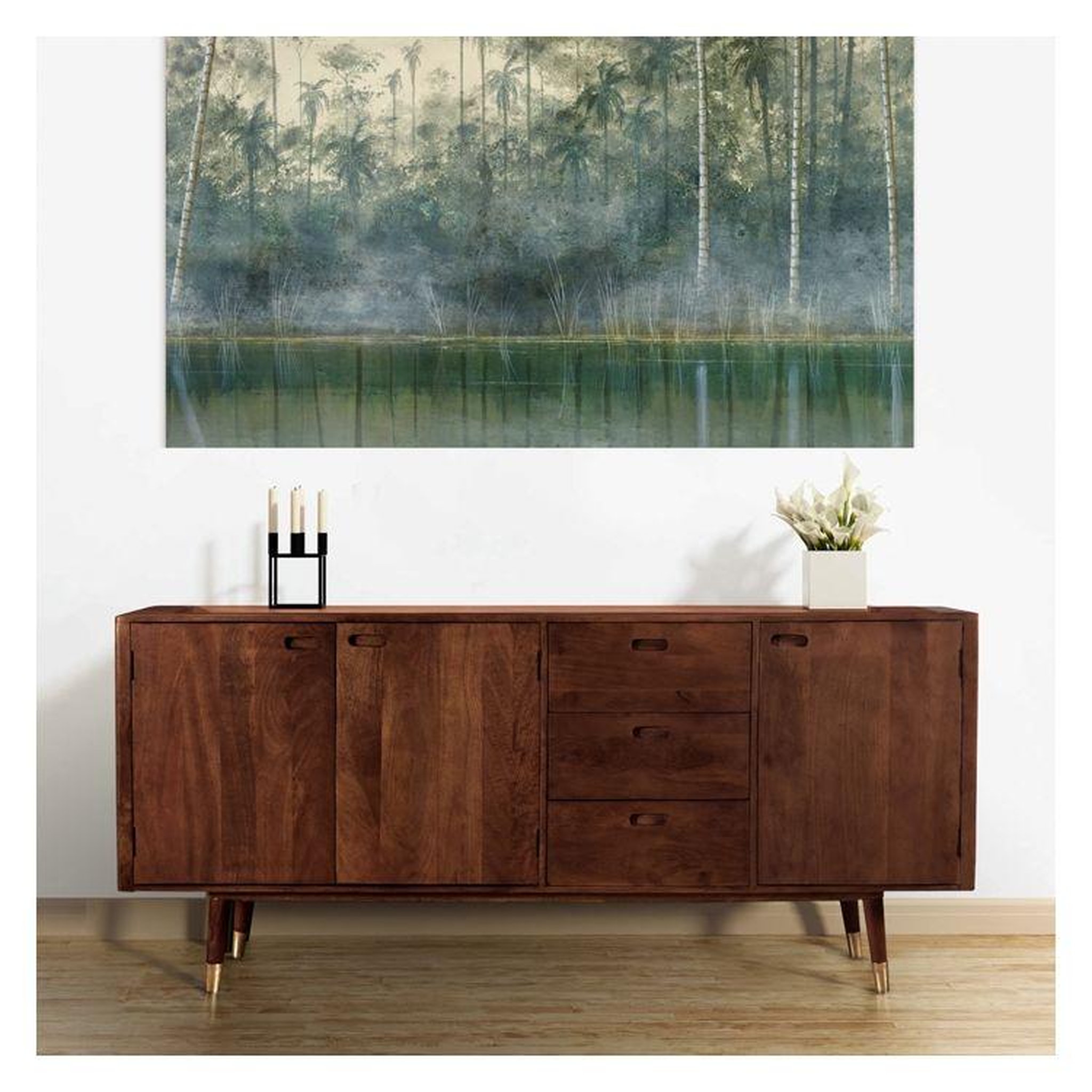 Voir la diapositive 2 : MAISON PAVANE Buffet en bois massif 3 portes 3 tiroirs et détails dorés-colombo