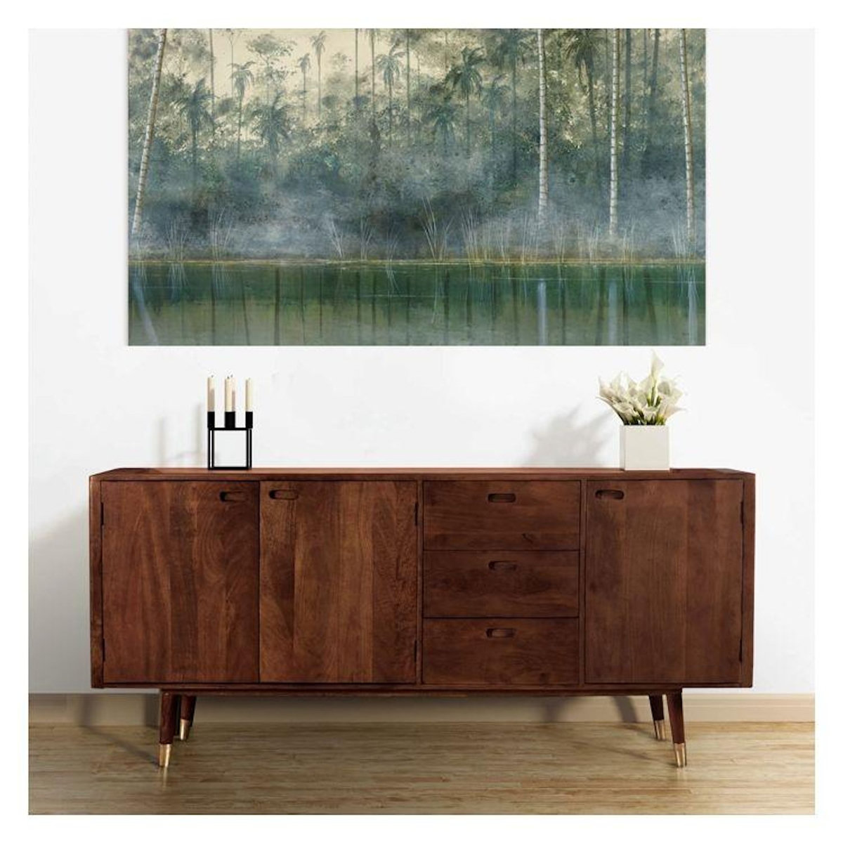 Rendez vous déco Buffet en bois massif 3 portes 3 tiroirs et détails dorés-Colombo