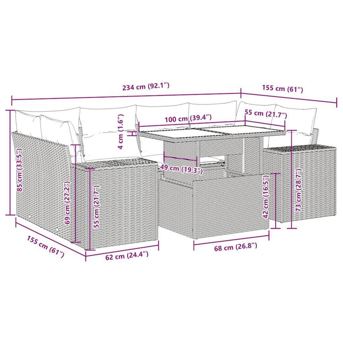 VIDAXL Salon de jardin 7 pcs avec coussins noir resine tressee