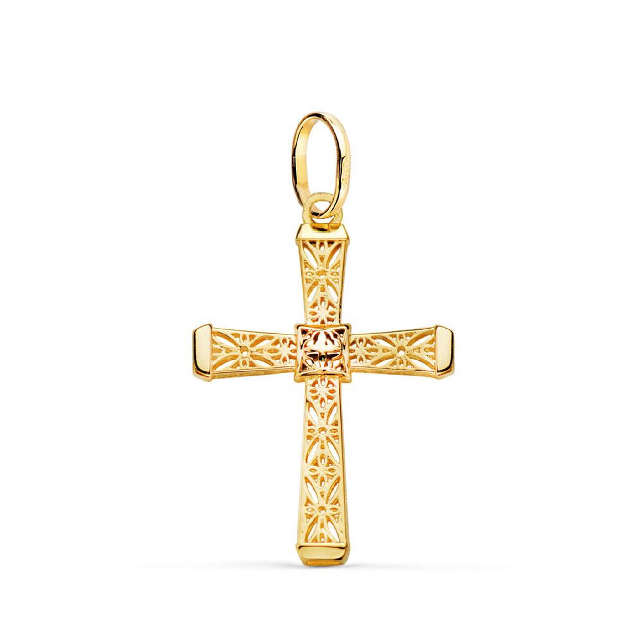 L'ATELIER D'AZUR Pendentif  - Médaille Croix Or 18 Carats 750 Jaune - Filigrane - Chaine Offerte
