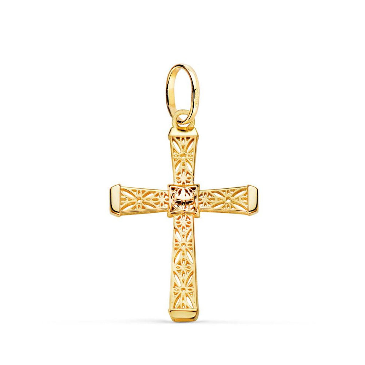 L'ATELIER D'AZUR Pendentif  - Médaille Croix Or 18 Carats 750 Jaune - Filigrane - Chaine Offerte